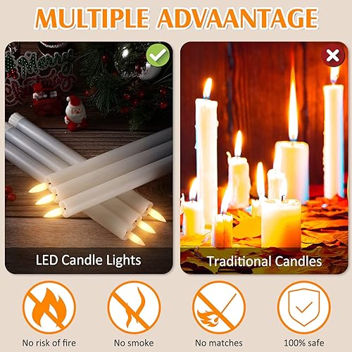 Miniatura 3 de Reginary 36 velas cónicas sin llama de 10 pulgadas, funcionan con pilas, LED sin llama, velas parpadeantes para ventana de Navidad, hogar,