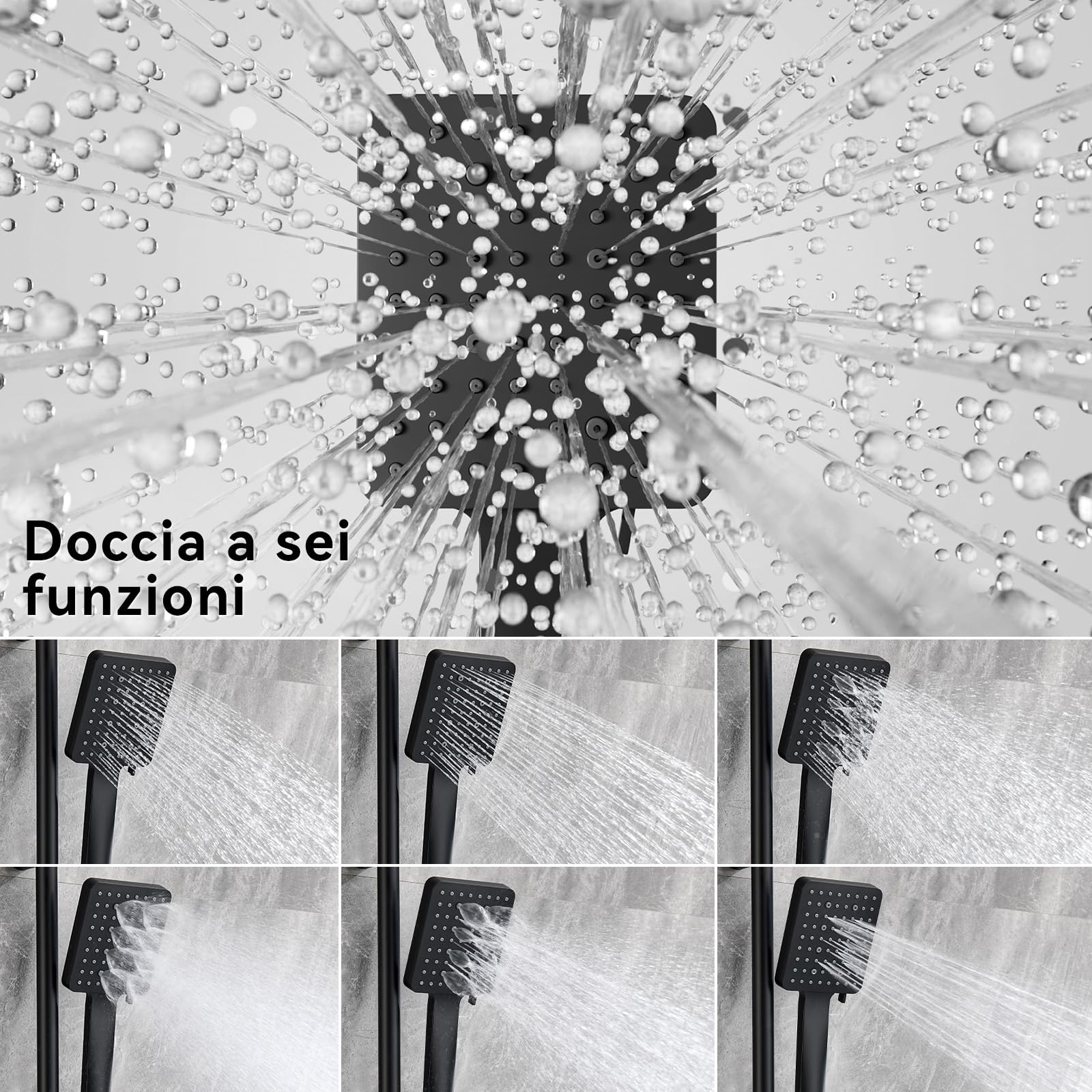 Auralum Colonna Doccia con Miscelatore può Essere Usata Come Mensola Doccia, Rubinetto Vasca da Bagno con 70cm Saliscendi Doccia e Soffione Doccia 6 Geti, Miscelatore Vasca da Bagno da Muro, Nero