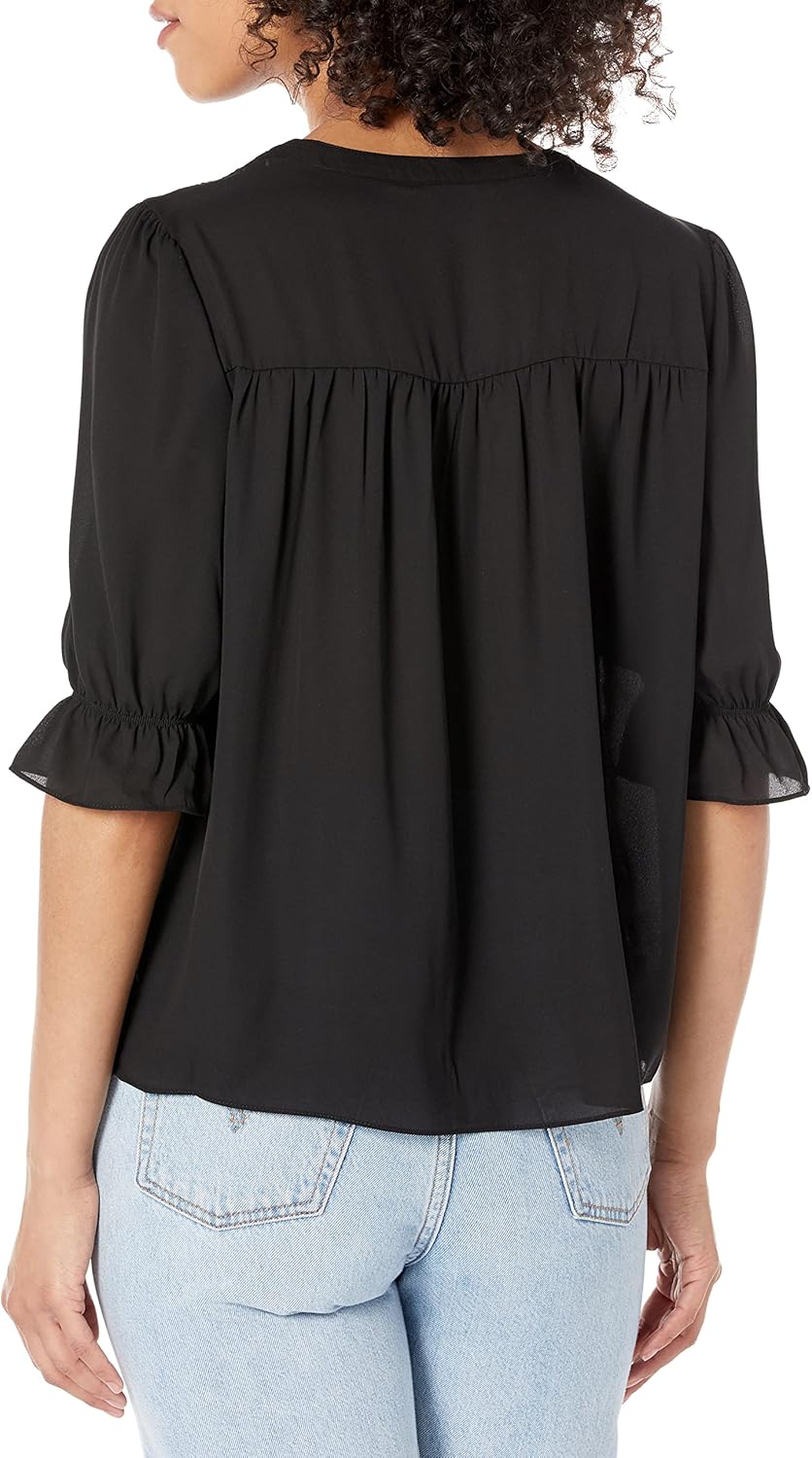 Zac & Rachel Womens V Neck 3/4 Sleeve Blouse with Pintuck - Image 2