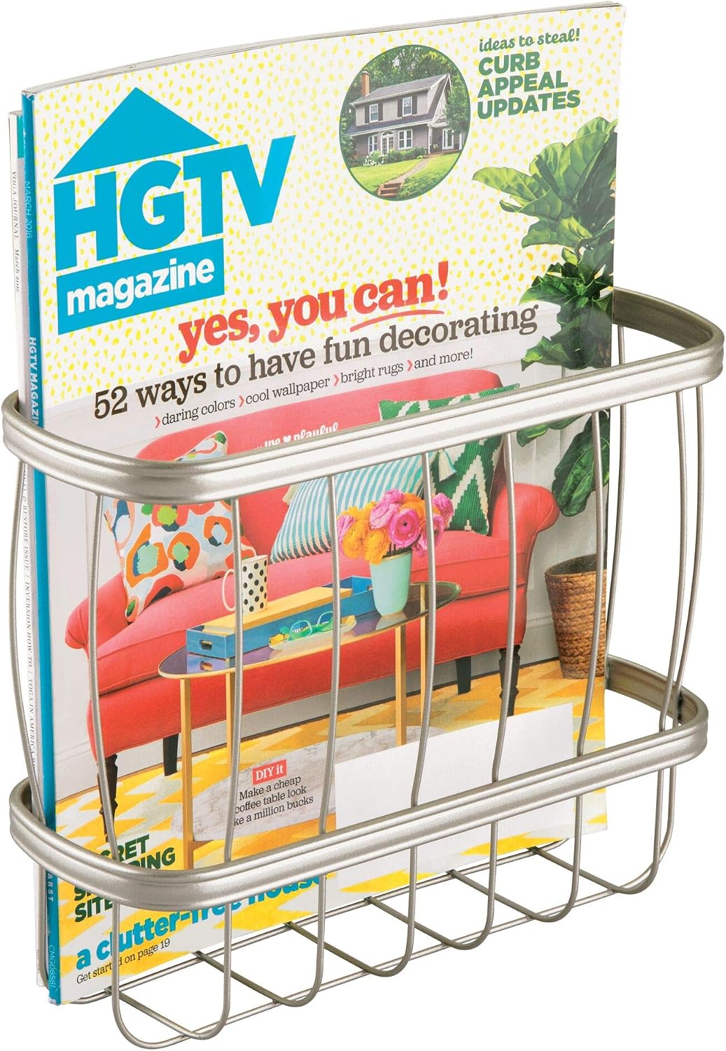 iDesign York Metal Over the Tank Magazine Rack, Newspaper and Book Holder for Bathroom, Office, Bedroom, Den, 9.25" x 3.5" x 9", Satin Silver