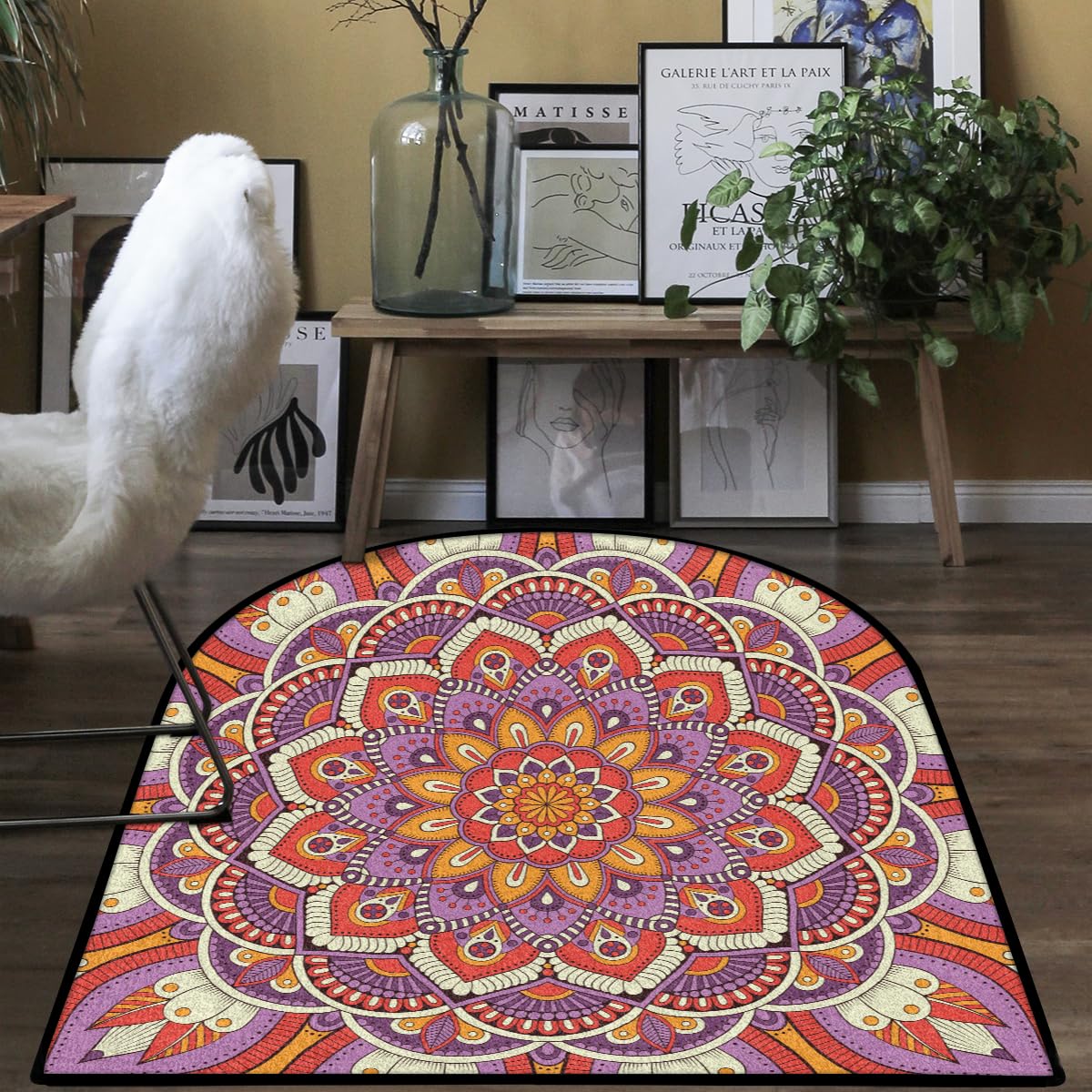 Tappeto Salotto 60 x 90cm Modello mandala Tappeti Camera da Letto, Rug Cucina Antiscivolo Lavabile per Tavolino da Salotto, Bagno, Tappeto Bambini Cameretta