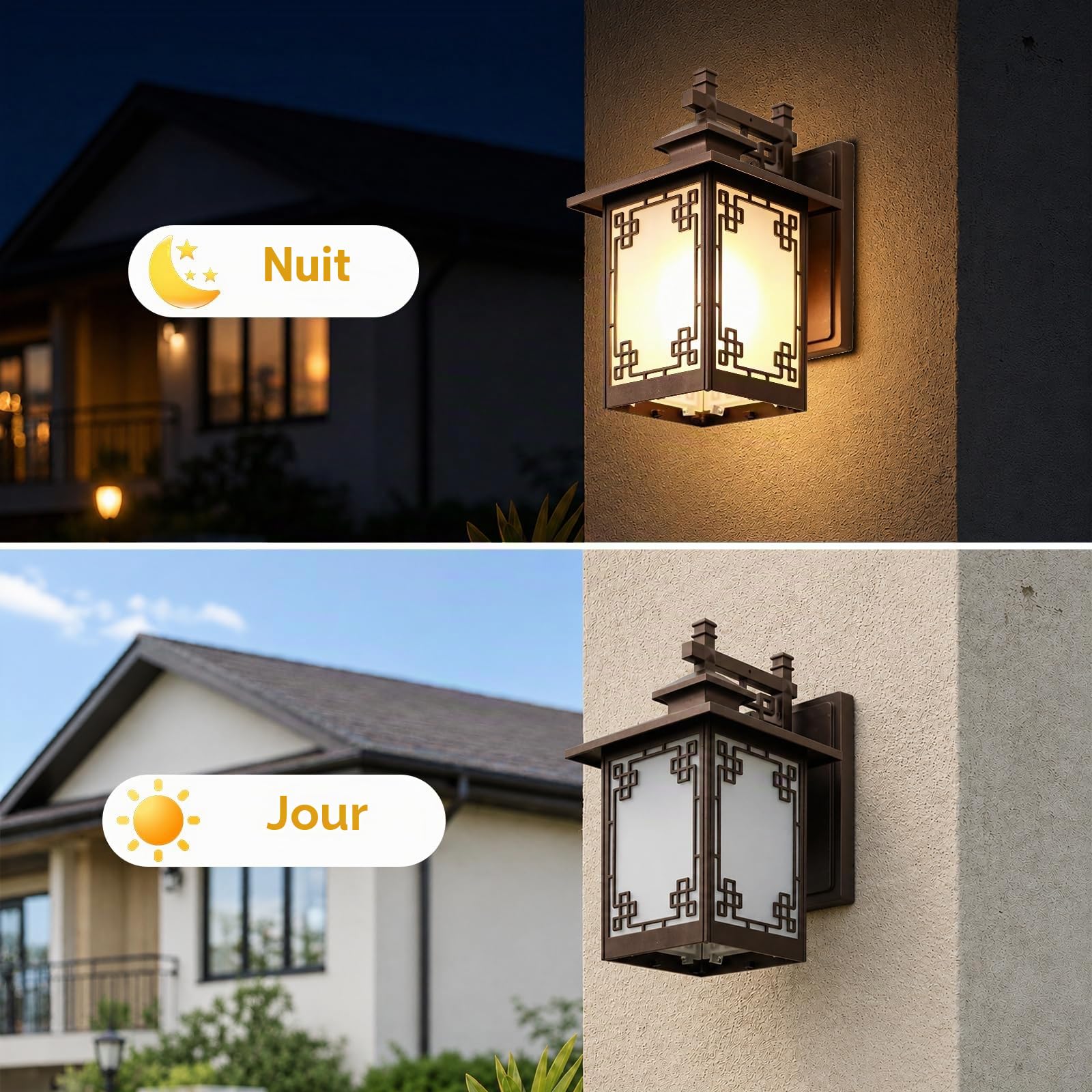 Chinois Rétro Extérieure Applique Murale Étanche En Aluminium En Verre Givré Applique Murale Style Japonais Simple Carré Antique Villa Porte Porte Jardin Terrasse LED Lumières E27 Décoration Lan