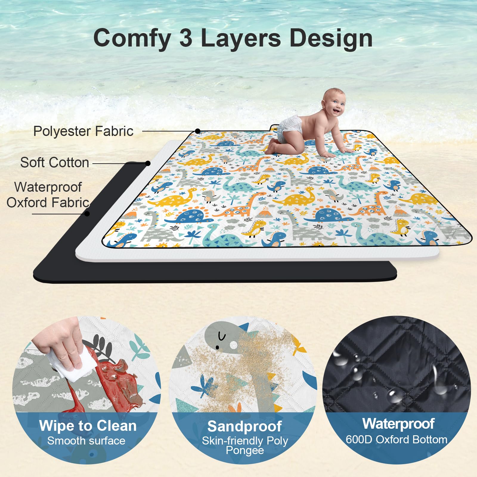 Outplea Couverture De Pique-Nique Imperméable 200 X 200 Cm – Tapis Plage XXL, Pliable Et Portable – Motif Fleurs