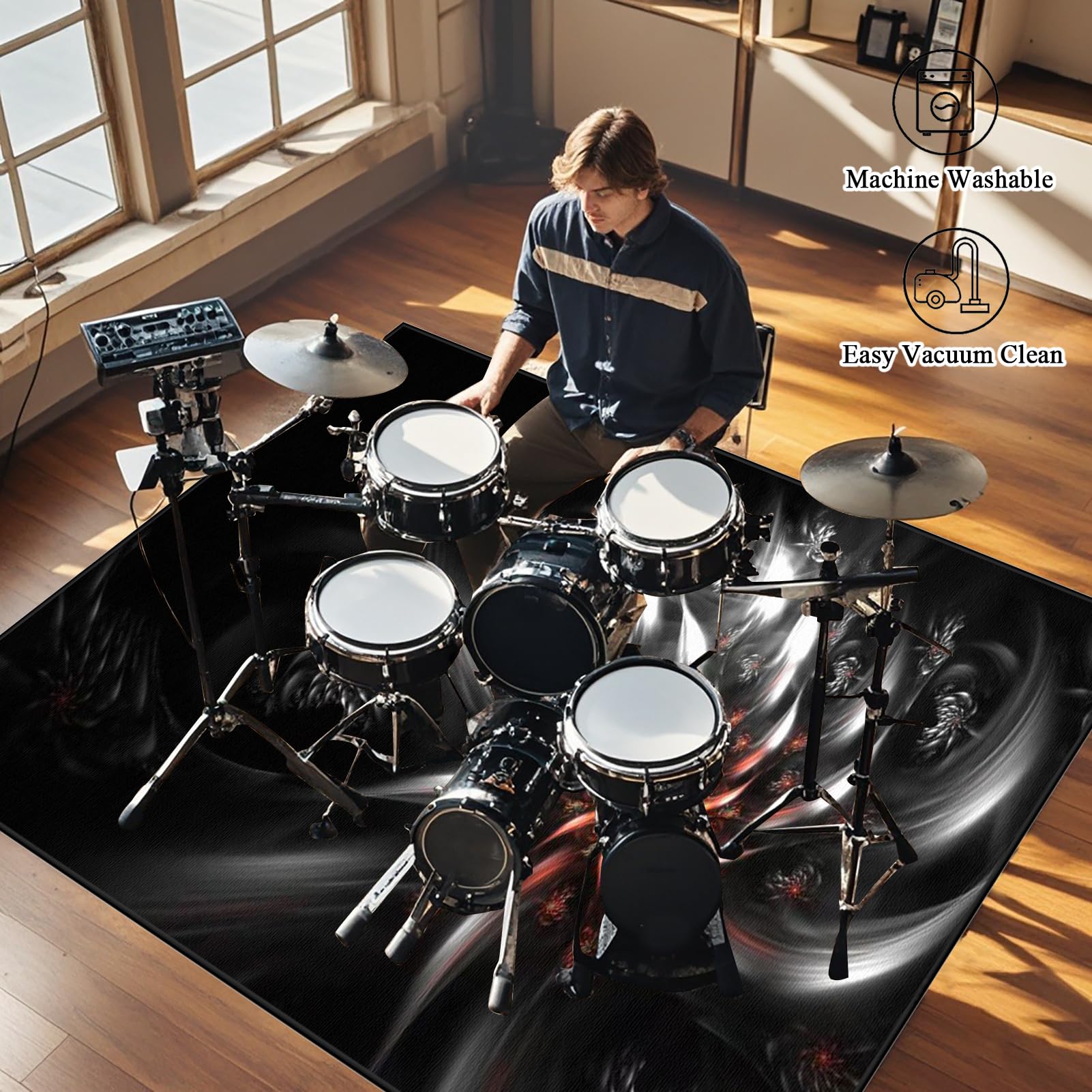 Schlagzeugteppich - Schallschutz Teppichmatte - Trommel Teppiche - rutschfeste Drum Matte für Akustik Schlagzeug Drum Kits Bass Drum Elektronisch Snare Klavier Musikinstrumente Teppich 160 x 120 cm