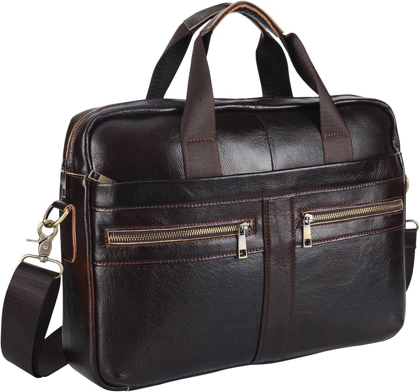Leather Briefcase 15 inch Laptop Bag Messenger Shoulder Work Bag Crossbody Handbag for Business Travelling for Men Gift for Father Father's Day Men (BFZ-Brown)