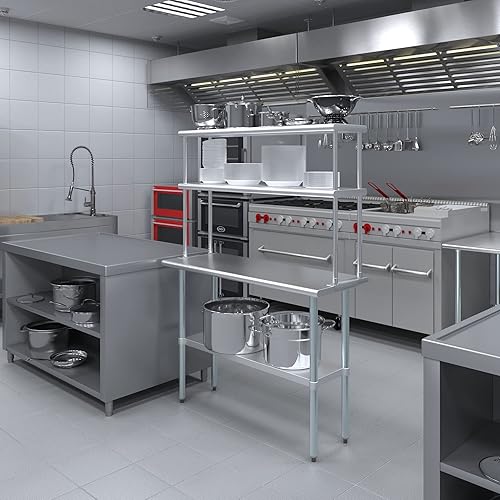 Vista 39 de Mesa de trabajo de acero inoxidable de 18 x 48 pulgadas AmGood Mesa de preparación de alimentos de metal NSF