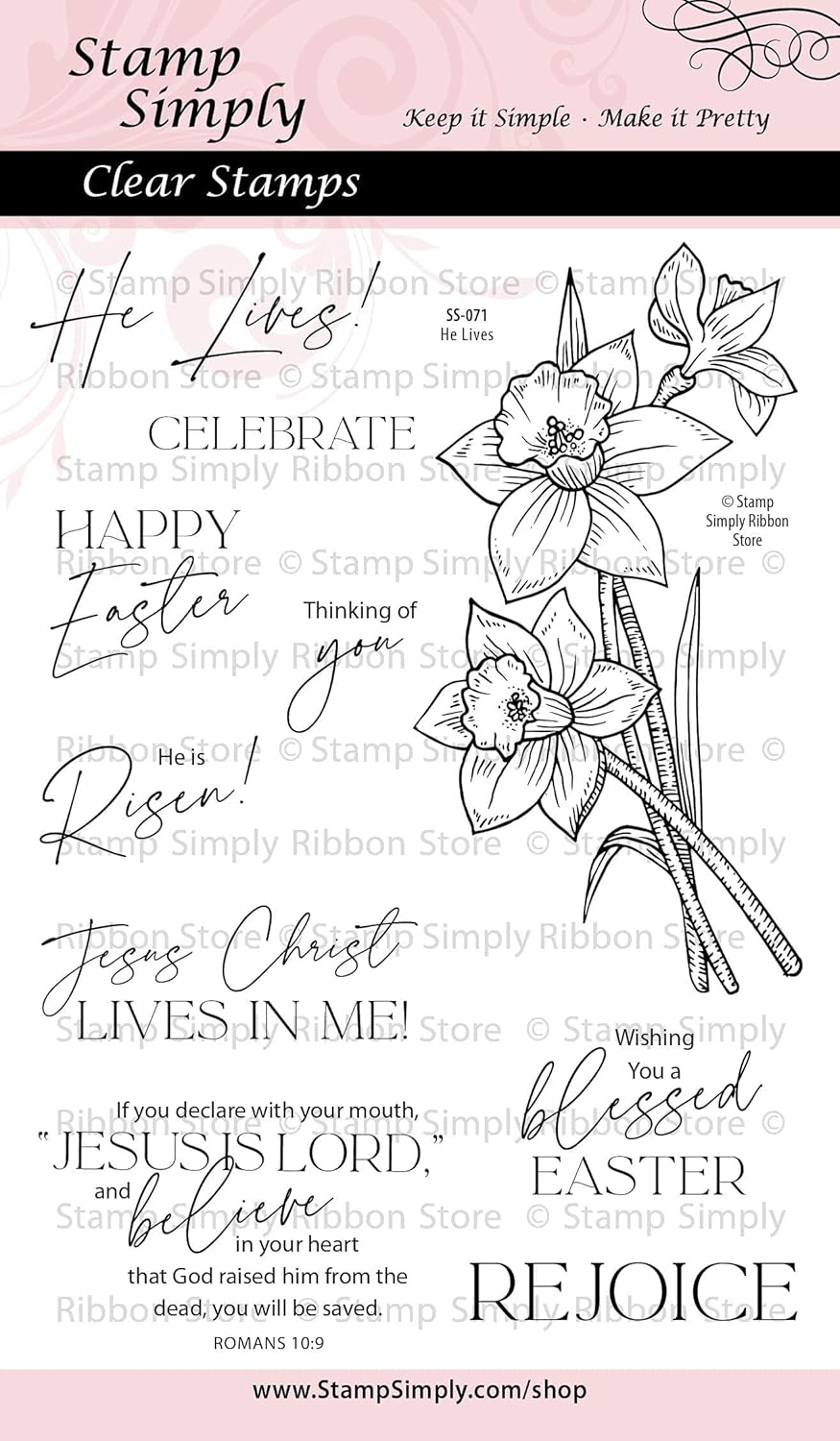 Clear Stamps He Lives Easter Christian Religious with Daffodil 4x6 Sheet - 10 Pieces