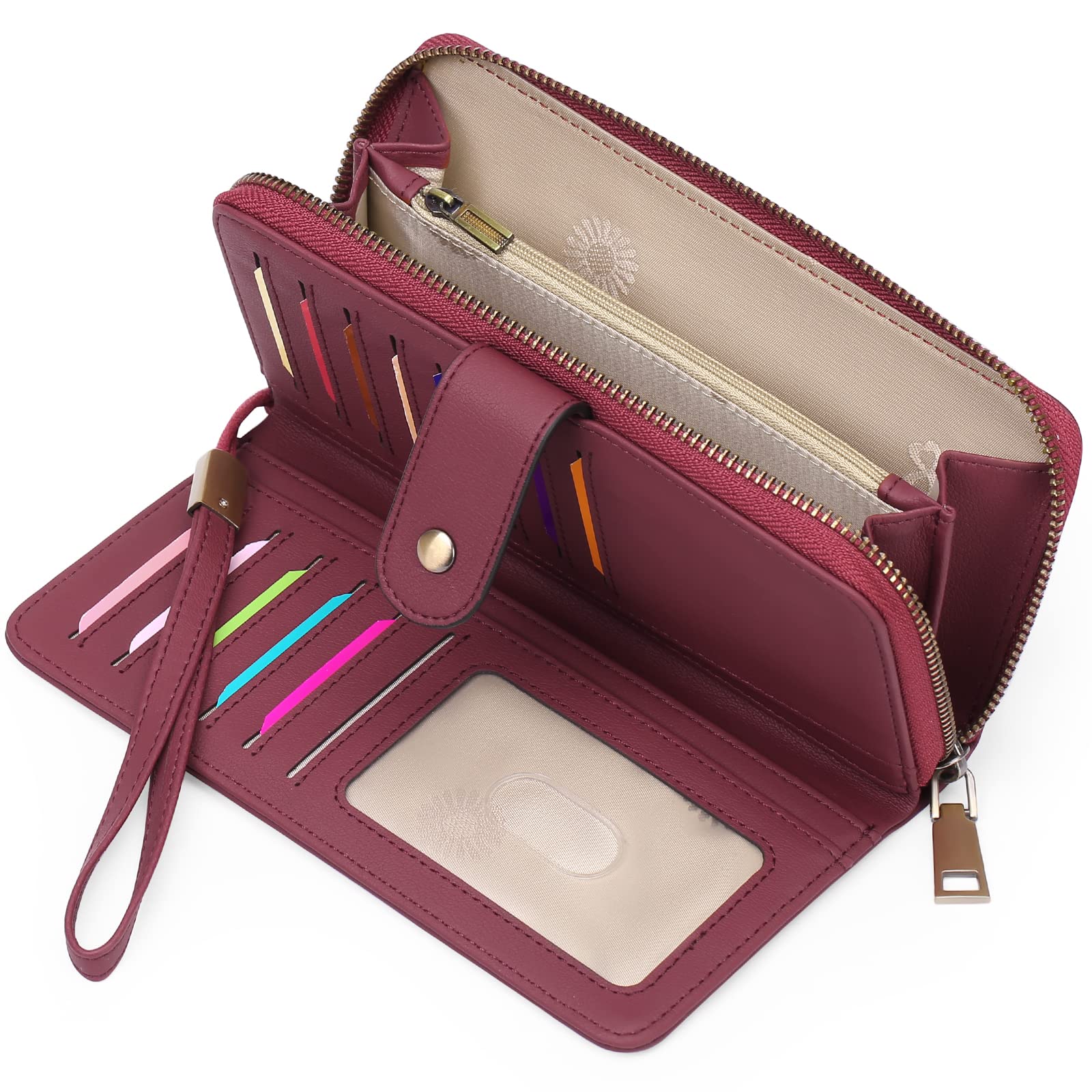 GAEKEAO Wallet for Women Clutch RFID Blocking Wristlet Leather Purse Large Capacity Credit Card Holder with Grip Hand Strap