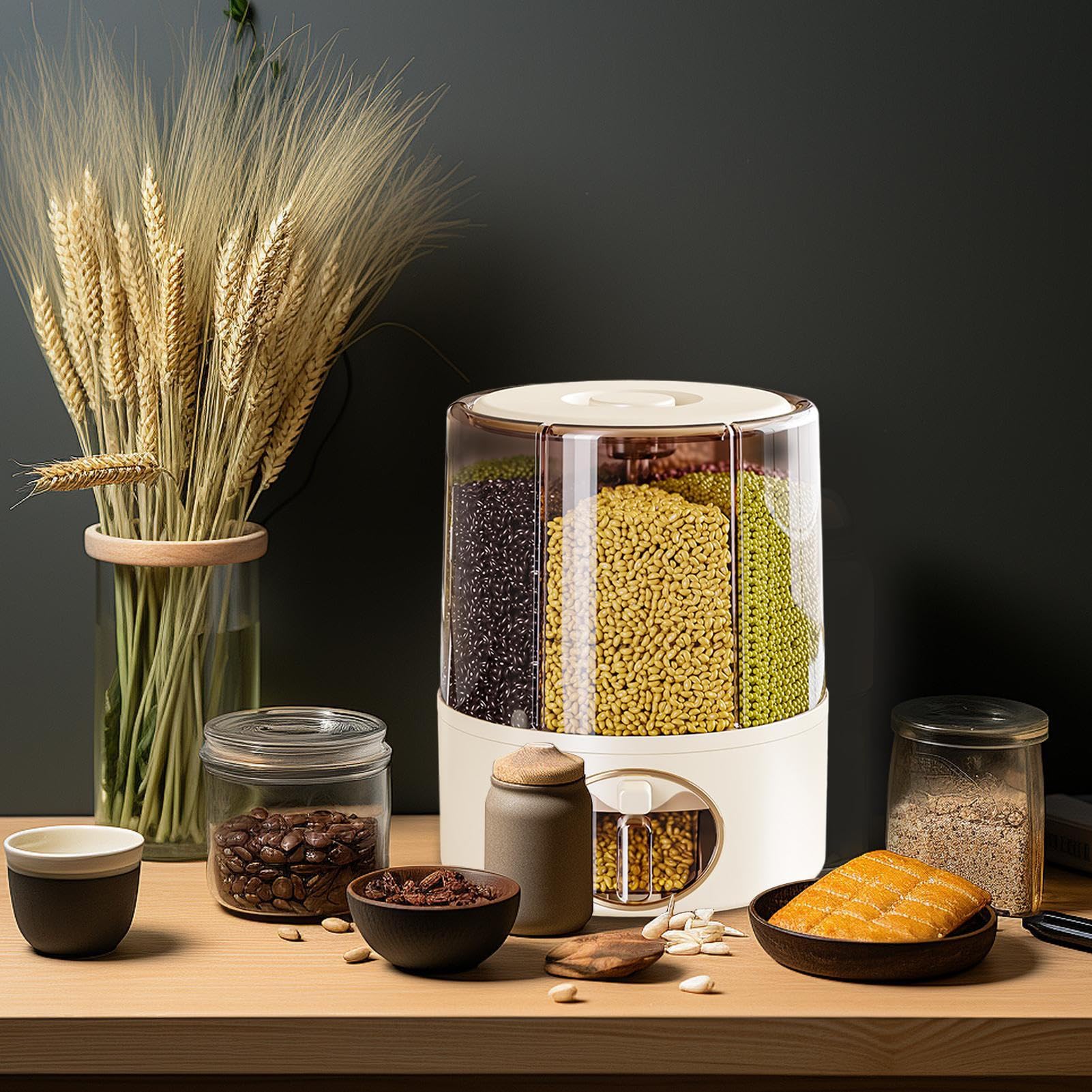 Genérico Dispensador De Arroz | Contenedor Para Almacenamiento De Cereales,Tarro Antimosquitos con Separadores Giratorio Antihumedad para Despensa Restaurante Cocina Granos Cereales Harinas