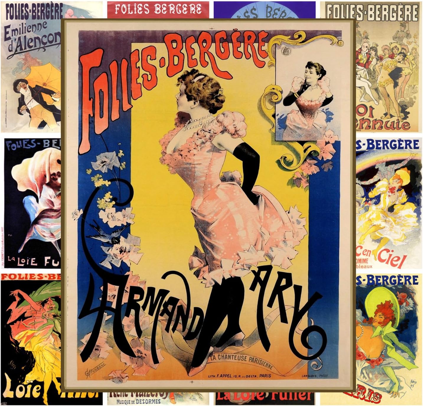 PIXILUV Mini Posters Pack [12 sheets 8"x11"] Folies Bergere Burlesque Vintage Poster