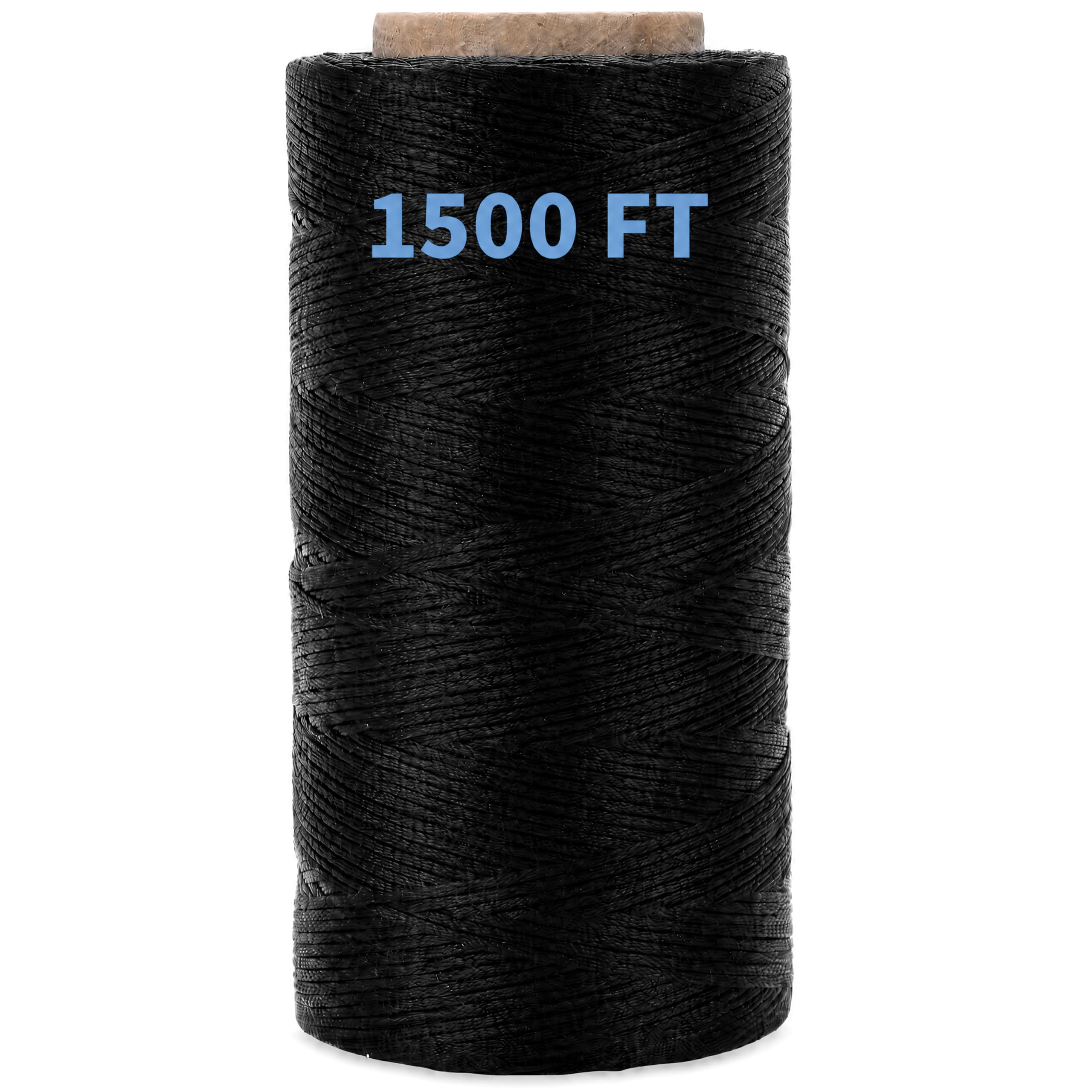 Cuerda Encerada Negra de 9 Capas de 1500 pies/500 Yardas de Nailon (poliéster 210D) – Cuerda Negra de Resistencia a la tracción de 160 Libras para Manualidades, 1 Rollo | Poliéster 210D, resistencia a la tracción, 160 libras, cuerda negra, cordón de cordo