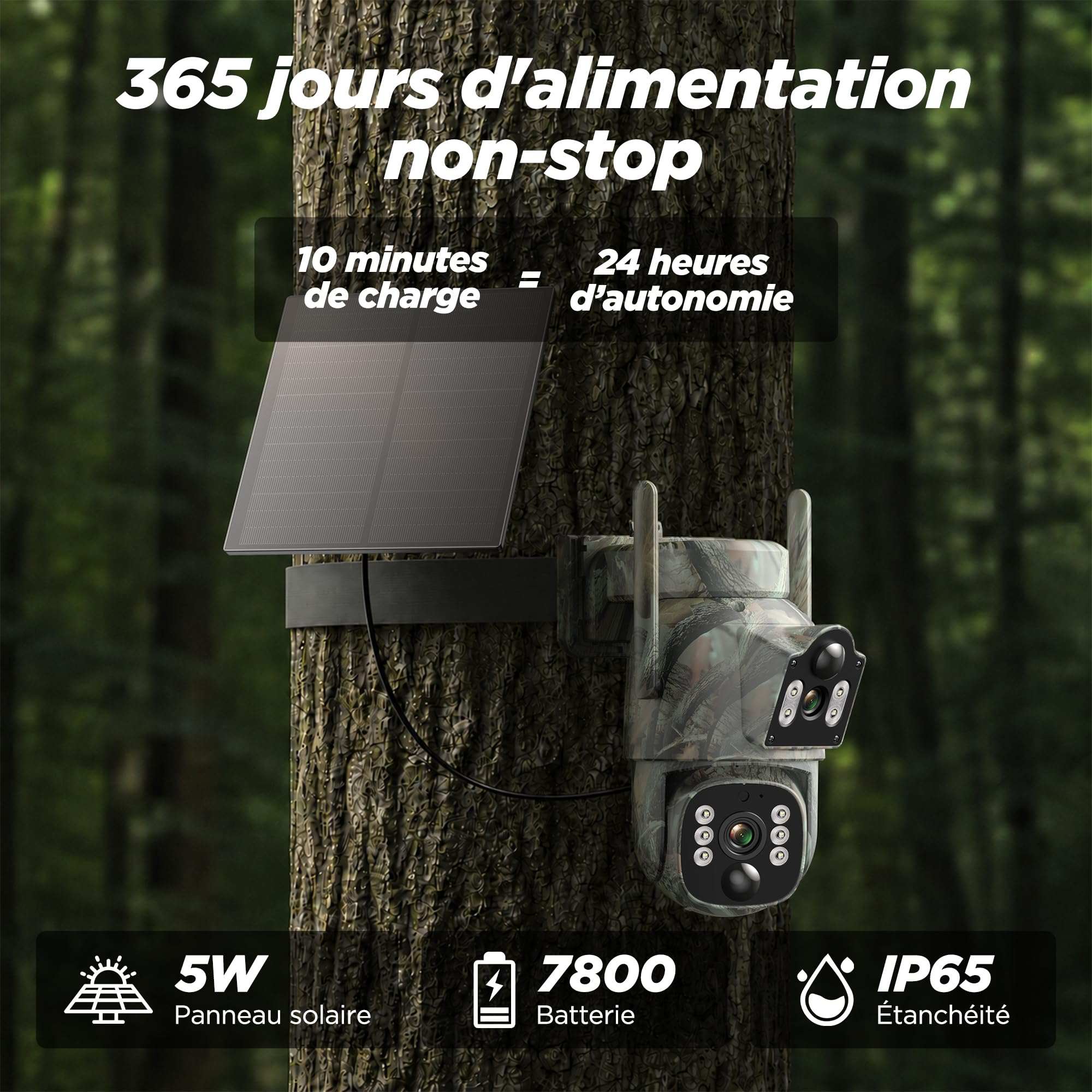 VOOPEAK Caméra de sécurité cellulaire 4G LTE, Double Objectif PTZ 360° avec Suivi Automatique, caméra Solaire sans Fil pour extérieur avec Carte SIM, Vision Nocturne Couleur 2K HD, étanchéité IP66
