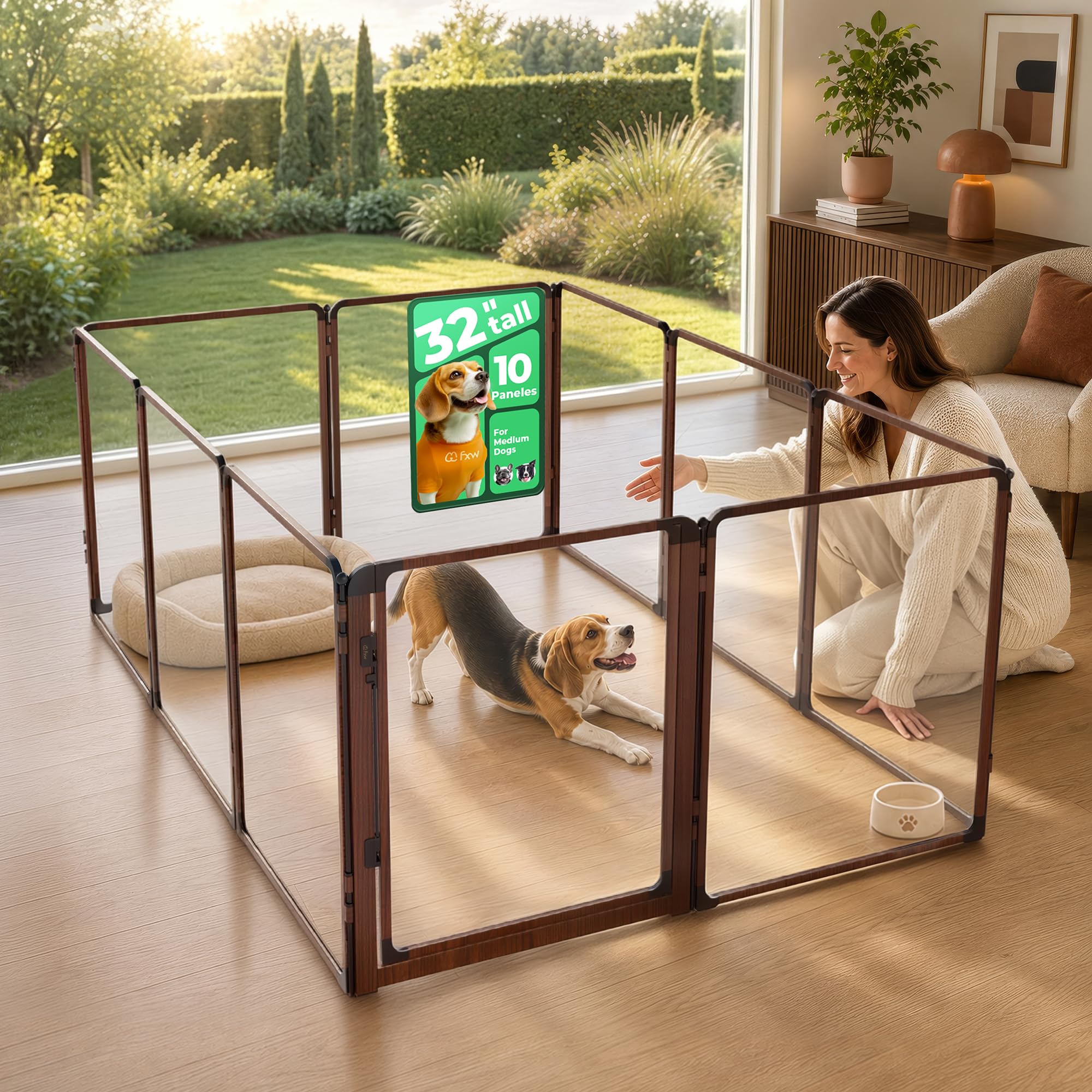 FXW AuraSpace Pro Clear Acrylic Indoor Dog Playpen, 32" H, 10 Panels