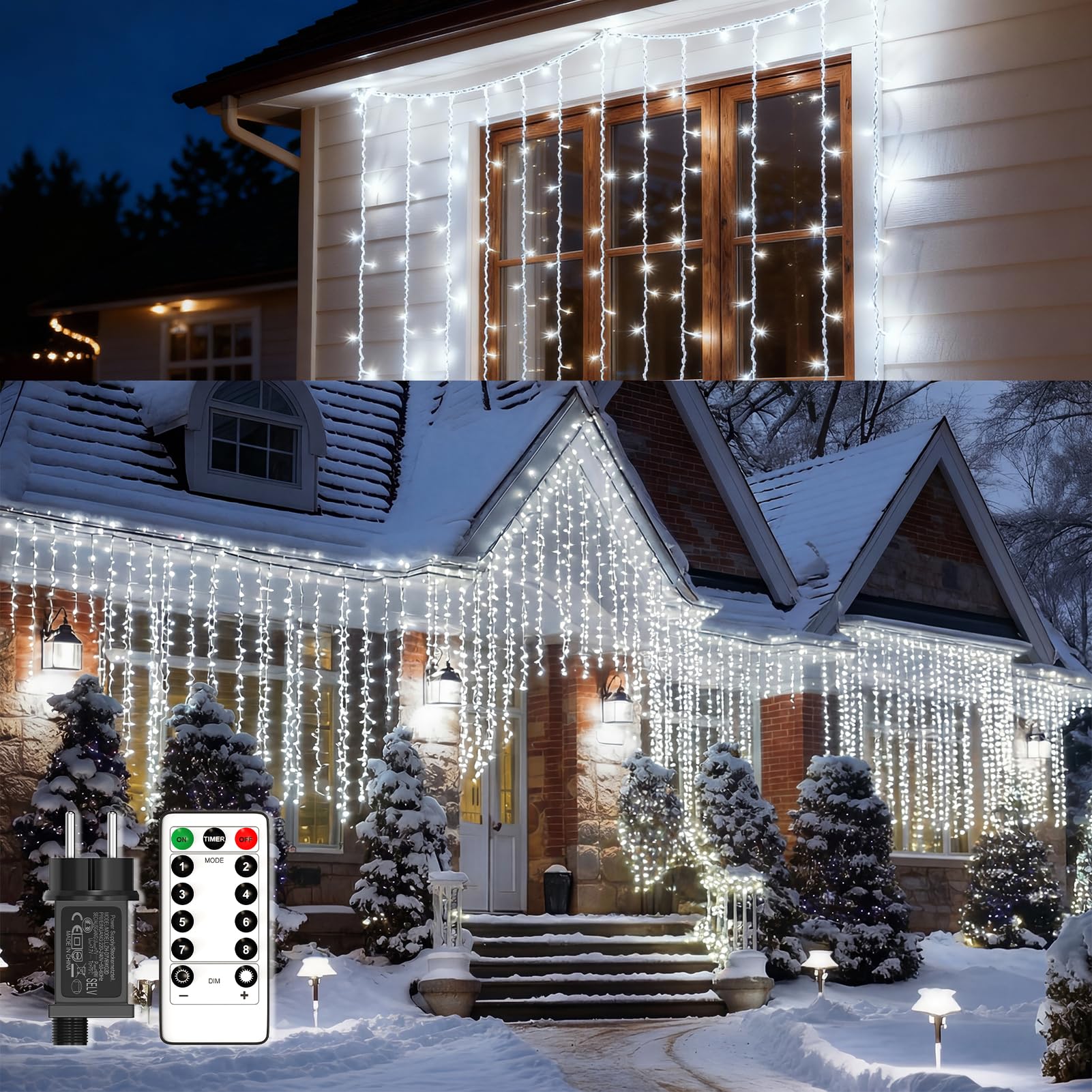 PEMOTech Lichterkette Außen Outdoor LED Strom - 10M Aussen Beleuchtung Garten Balkon - Lichterketten Pavillon Terrasse Party Draußen String Lights - Wetterfest Dimmbar Fernbedienung Partybeleuchtung