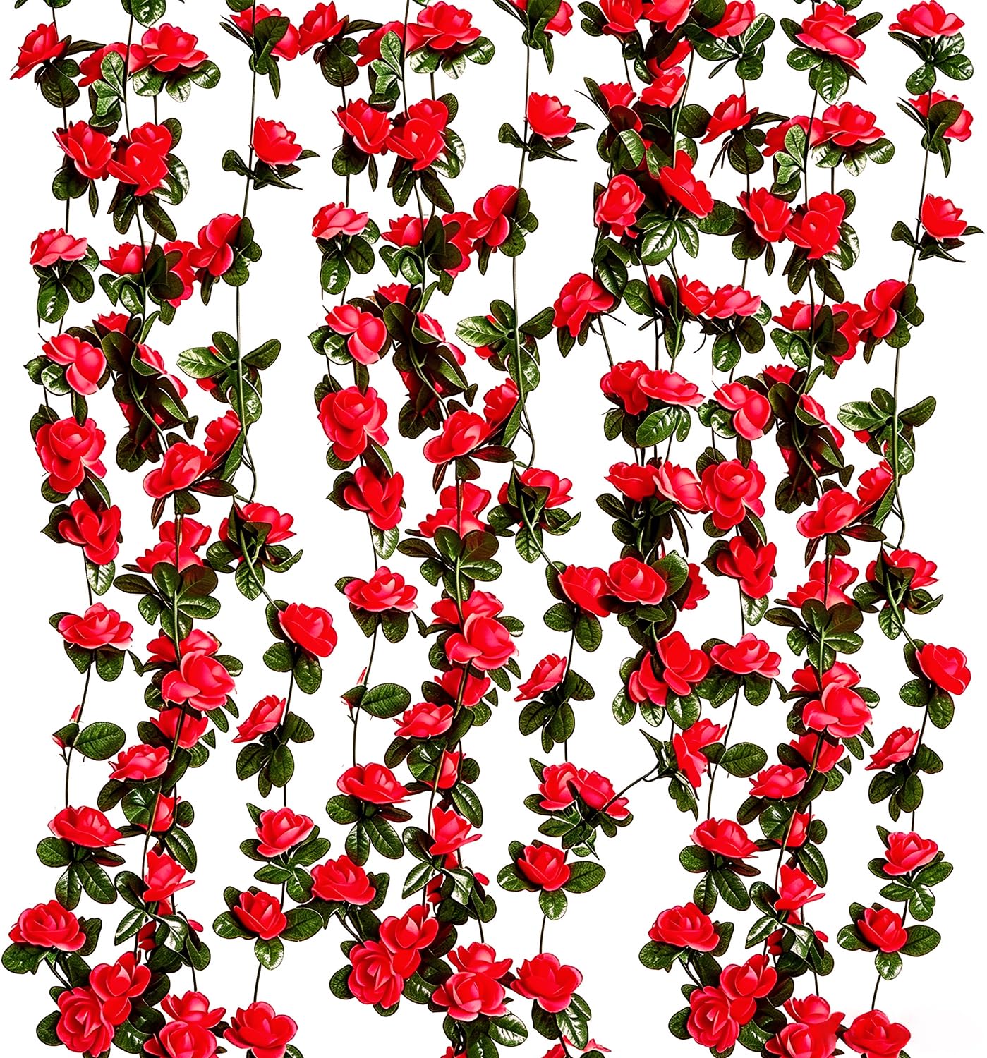 Yoolly 6 Pack 49FT Artificial Fake Rose Garland, Artificial Flower Vine Hanging Rose Garlands for Outdoor Indoor Wedding Wall Badroom Decoration (Red)