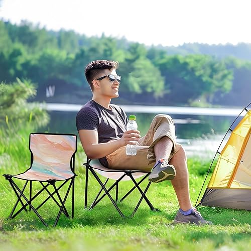 Miniatura 8 de KLL Sillas plegables de estilo artístico fluido, color blanco, verde azulado, rojo, para mochilero, ligera, compacta, plegable, bolsa de transporte,