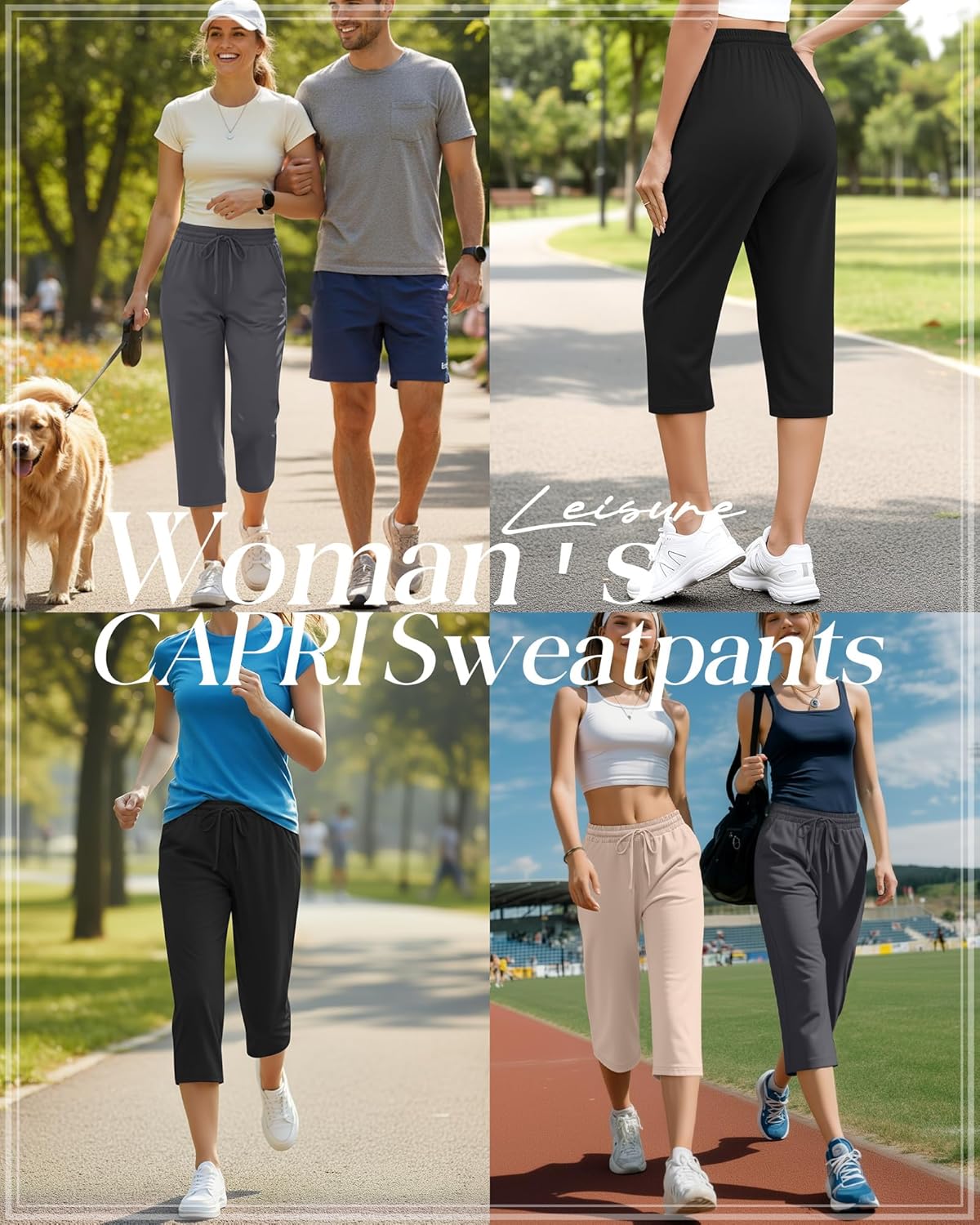 Huukeay 3 Pack Women's Capri Pants, Drawstring Lounge Capris Wide Leg Cropped Pants with Pockets Workout Yoga Joggers - Image 2