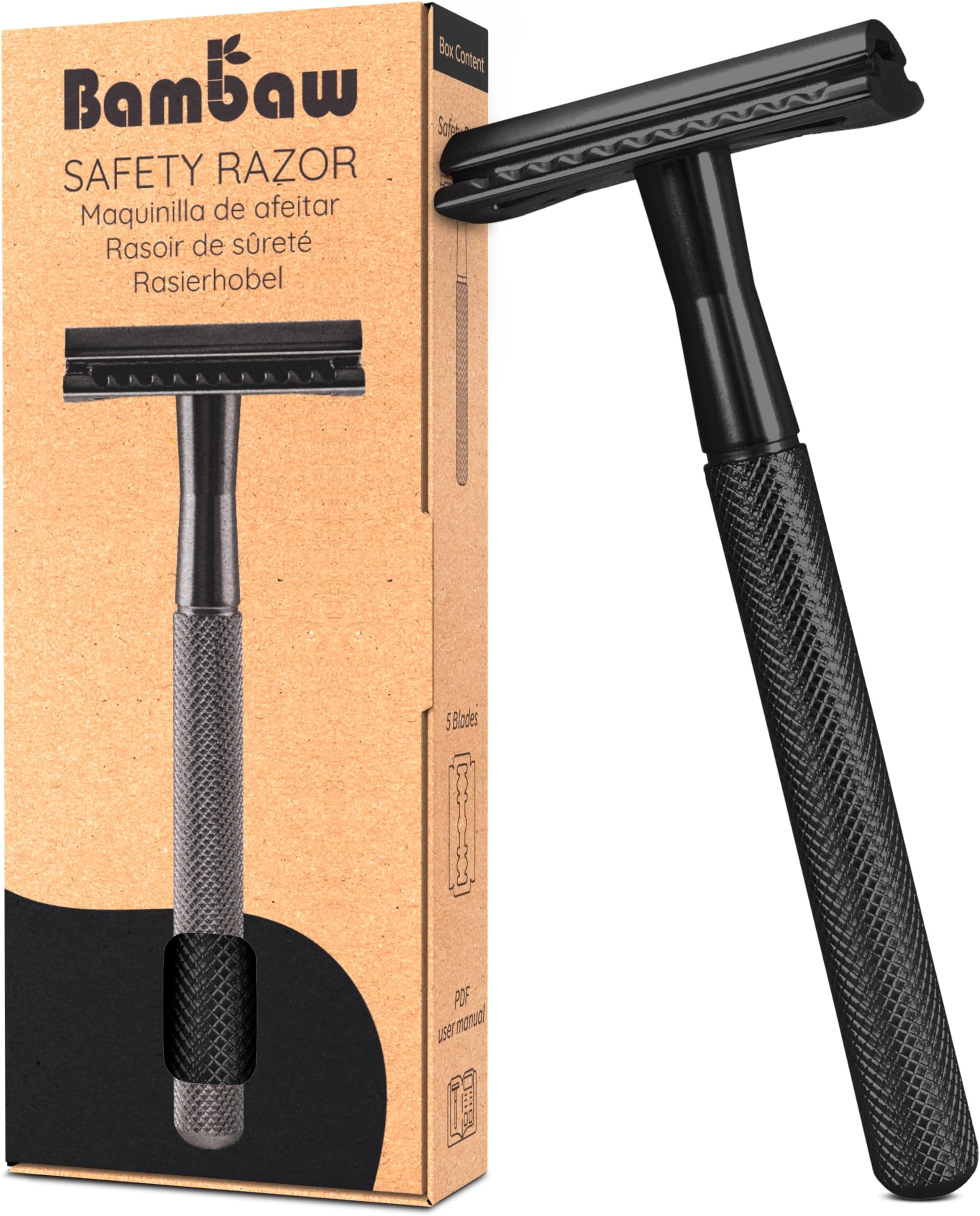 Bambaw Double Safety Razor, Metal Safety Razors for Men and Women, Fits All Double Edged Blades, Eco-Friendly & Reusable, Zero Waste, Black