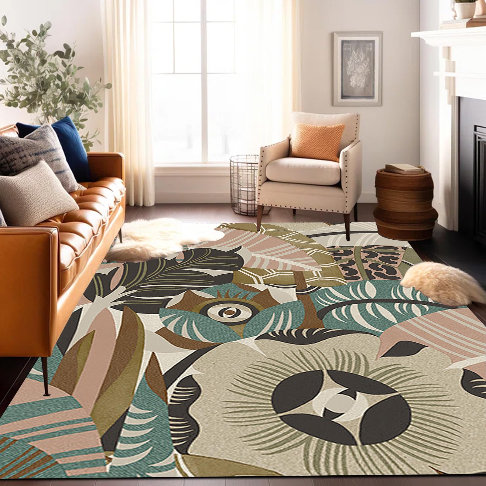 Tapis moderne de salon doux motif floral abstrait salle à manger cuisine 150x210cm