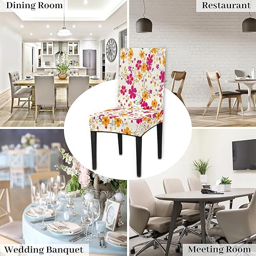 Miniatura 6 de Fuchias - Juego de 2 fundas para sillas de comedor amarillas, fundas elásticas para sillas de comedor y cocina, fundas protectoras para fiestas,