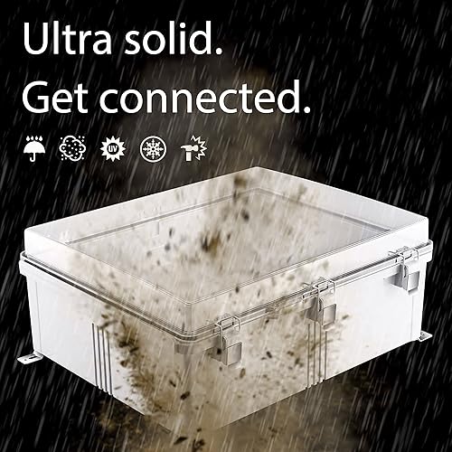 Vista 43 de Caja de conexiones, carcasa de plástico impermeable IP67 para proyectos eléctricos, cubierta gris con bisagras, incluye placa de montaje y soporte