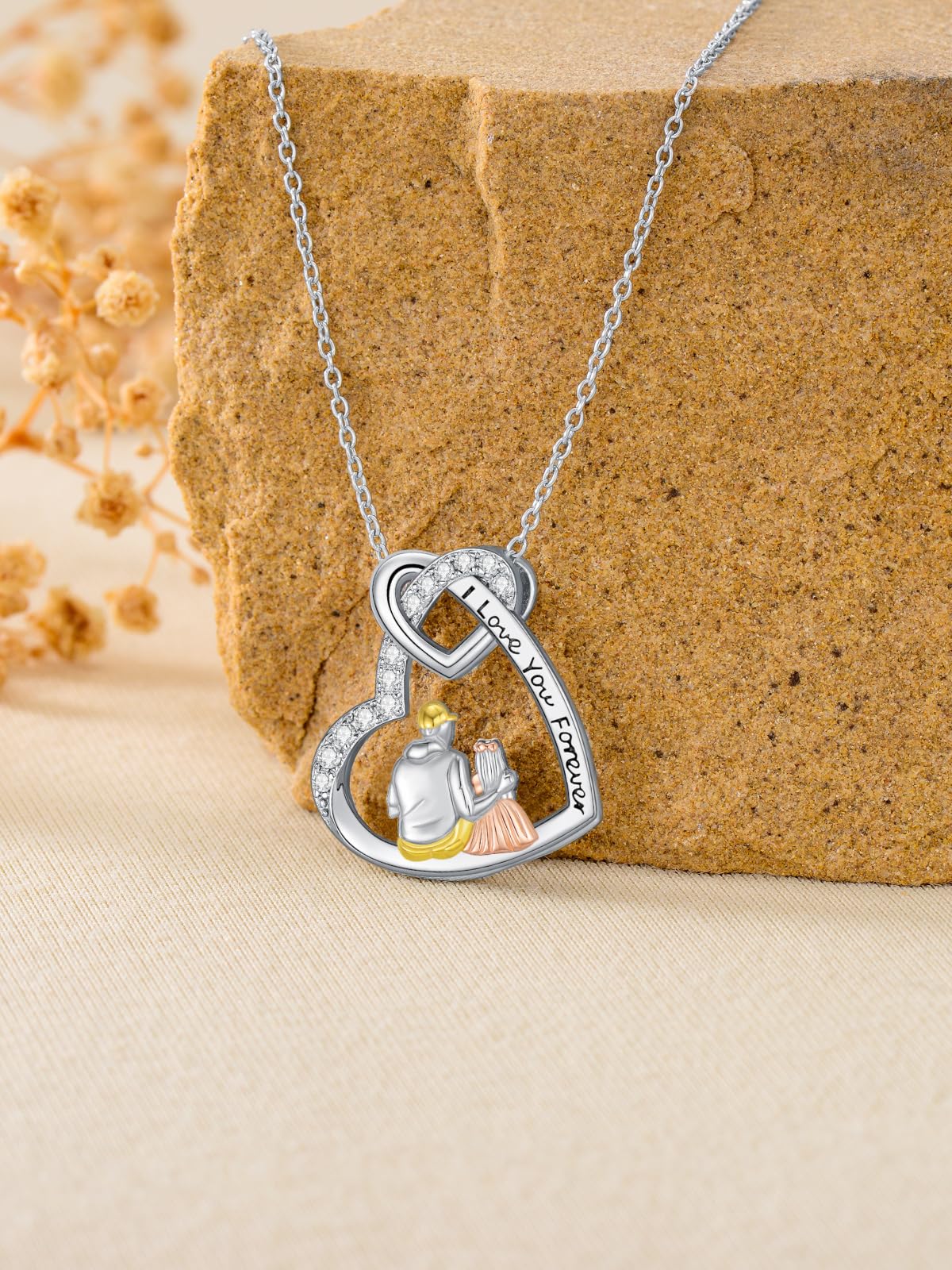 Sterling Silber Vater Tochter/Mutter Tochter/Schwester Halskette Tochter Halskette von Papa Mutter Kristall Liebe Herz Kette Schmuck Geburtstag Geschenke für Frauen Mädchen Schwester