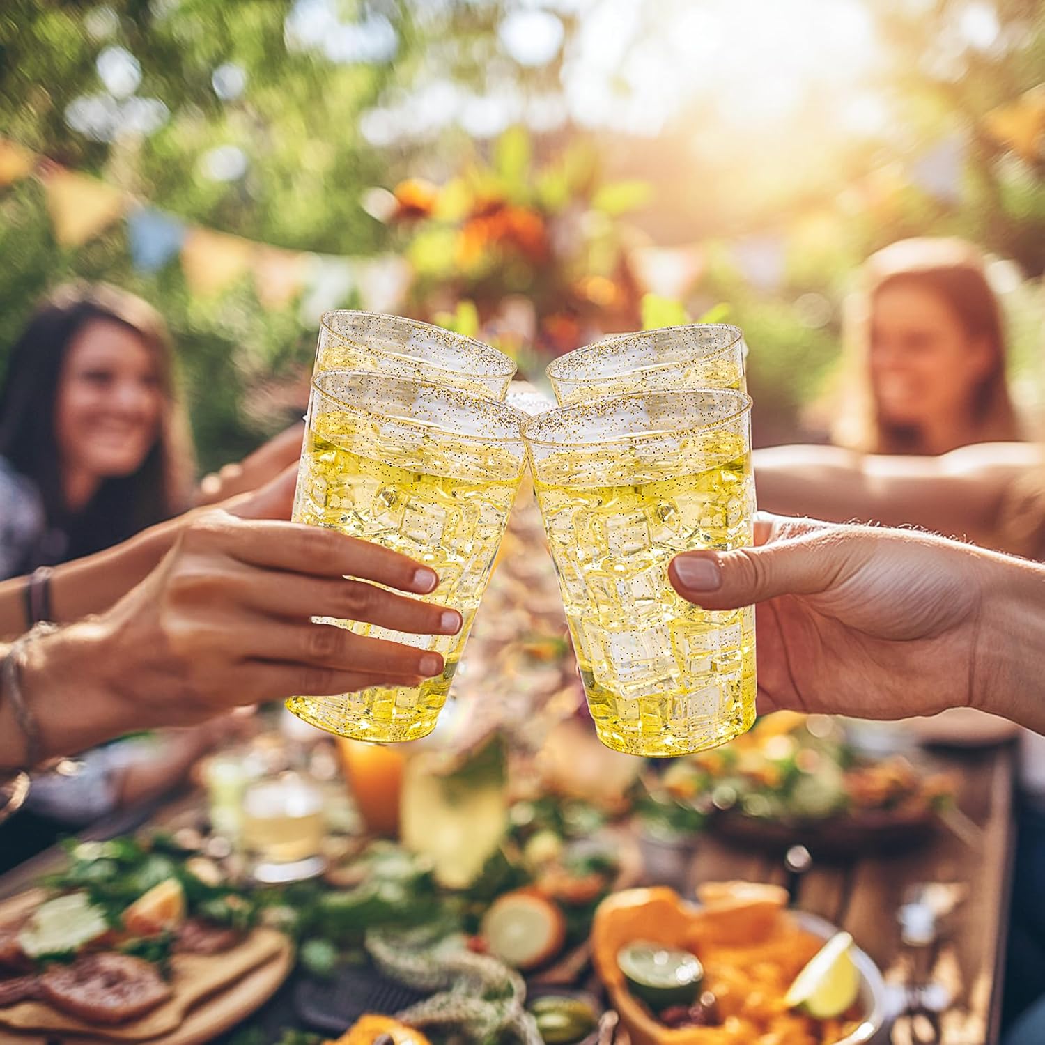 BESTVIP 12oz Gold Glitter Disposable Cups, 100 Pack Gold Plastic Cups, Heavy-duty Party Cocktail Glasses for Christmas, Plastic Cups for Party, Holiday, Wedding and Birthday - Image 7