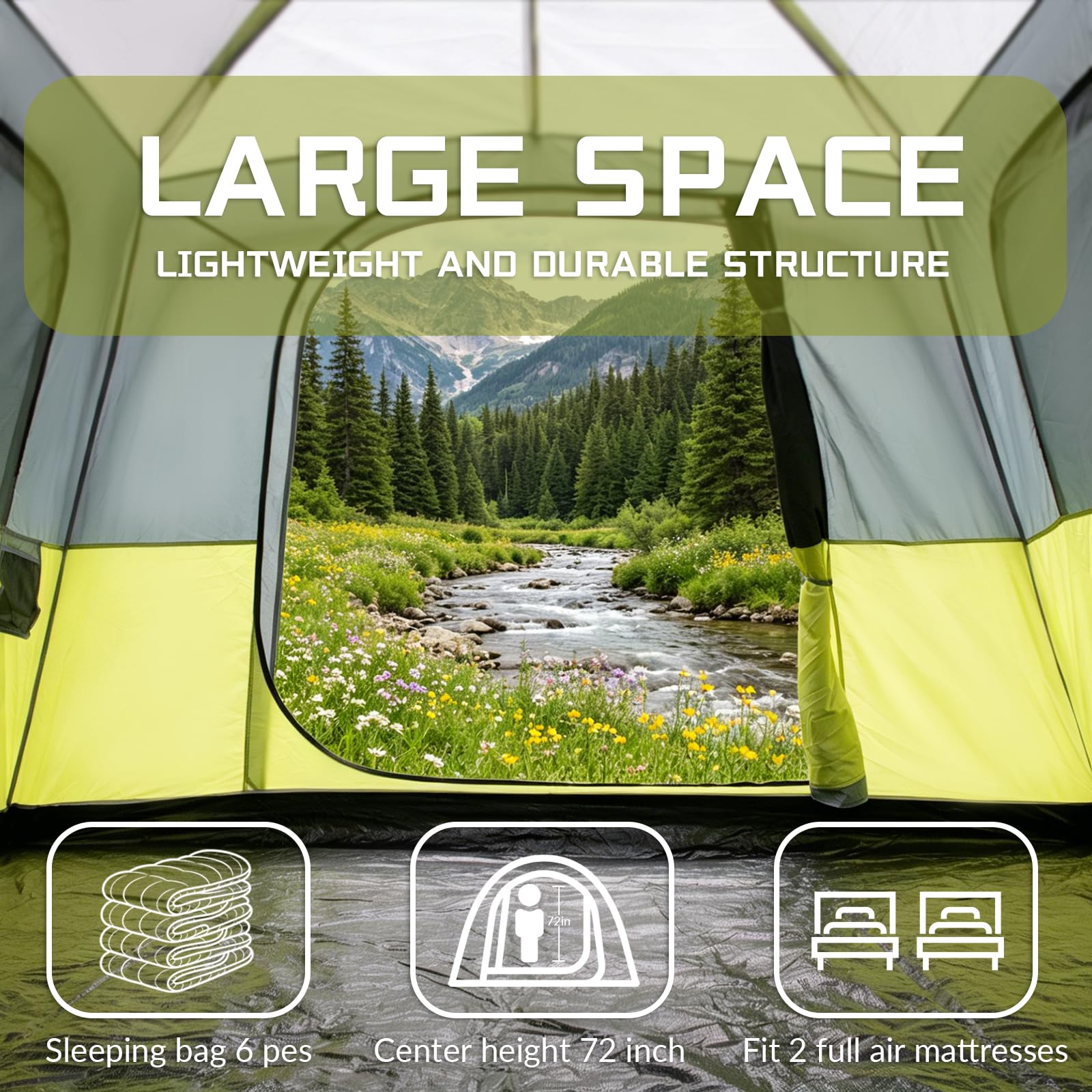 DanCoom Tente 4/6 personnes, montage facile, imperméable, avec protection contre la pluie, grande tente familiale portable double couche pour camping, arrière-cour, extérieur et randonnée - 300 x 270
