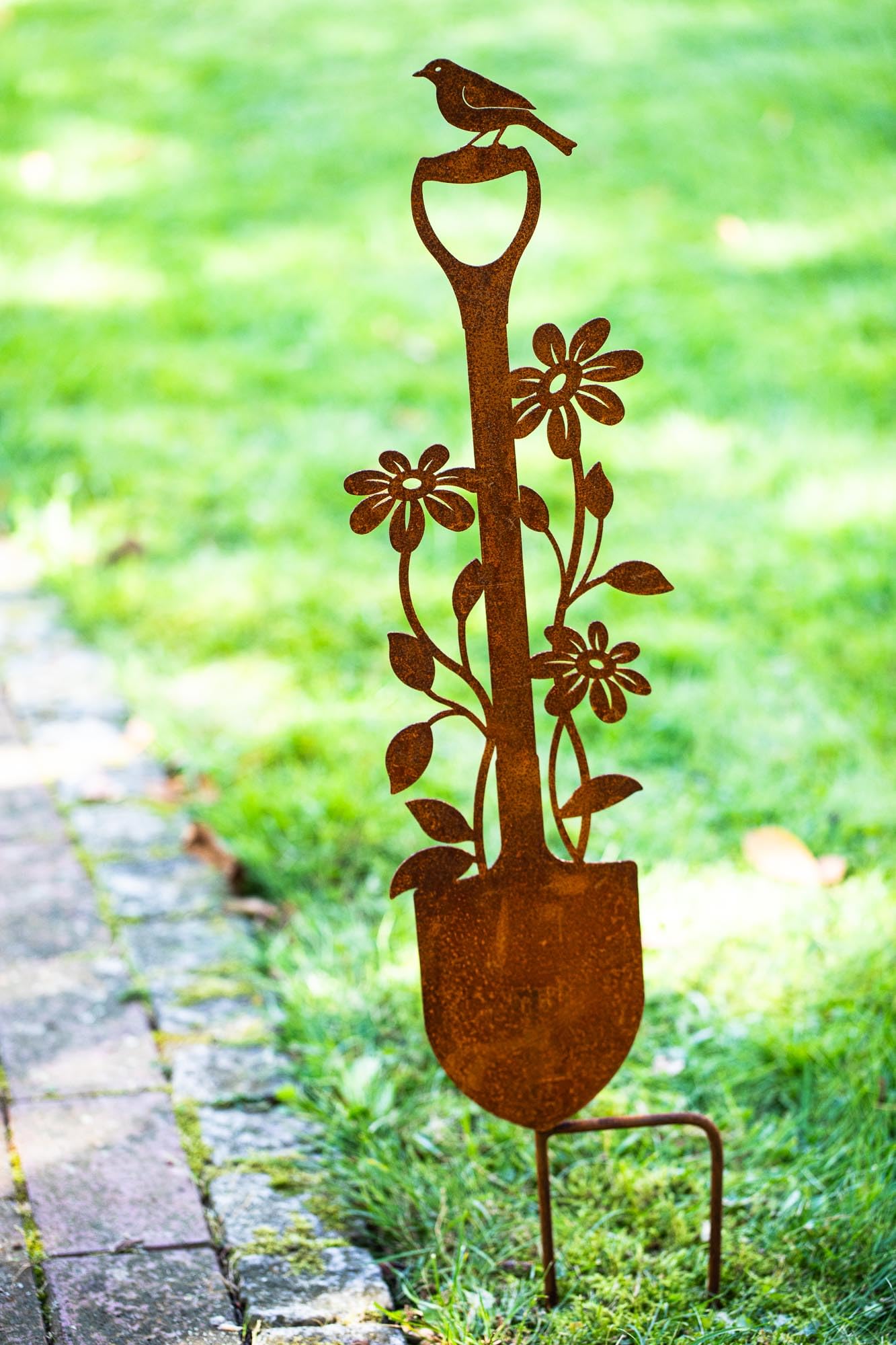 Grenouille pluviomètre avec piquet de jardin en feuilles - métal - 130 cm - multicolore