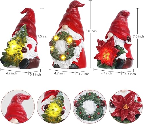 Miniatura 3 de hogardeck Decoraciones de Navidad para interiores, juego de 3, figuras de gnomo de tamaño grande de 8.5 pulgadas con corona de flores para