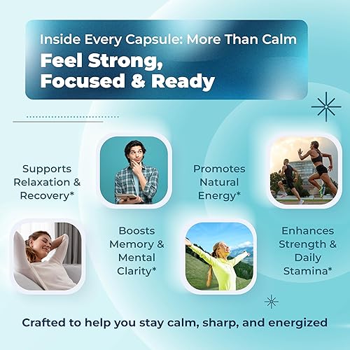 Miniatura 3 de Suplemento para la salud del cortisol con magnesio, Ashwagandha, melena de león y complejo de 10 hongos - Relajación, enfoque y apoyo energético -