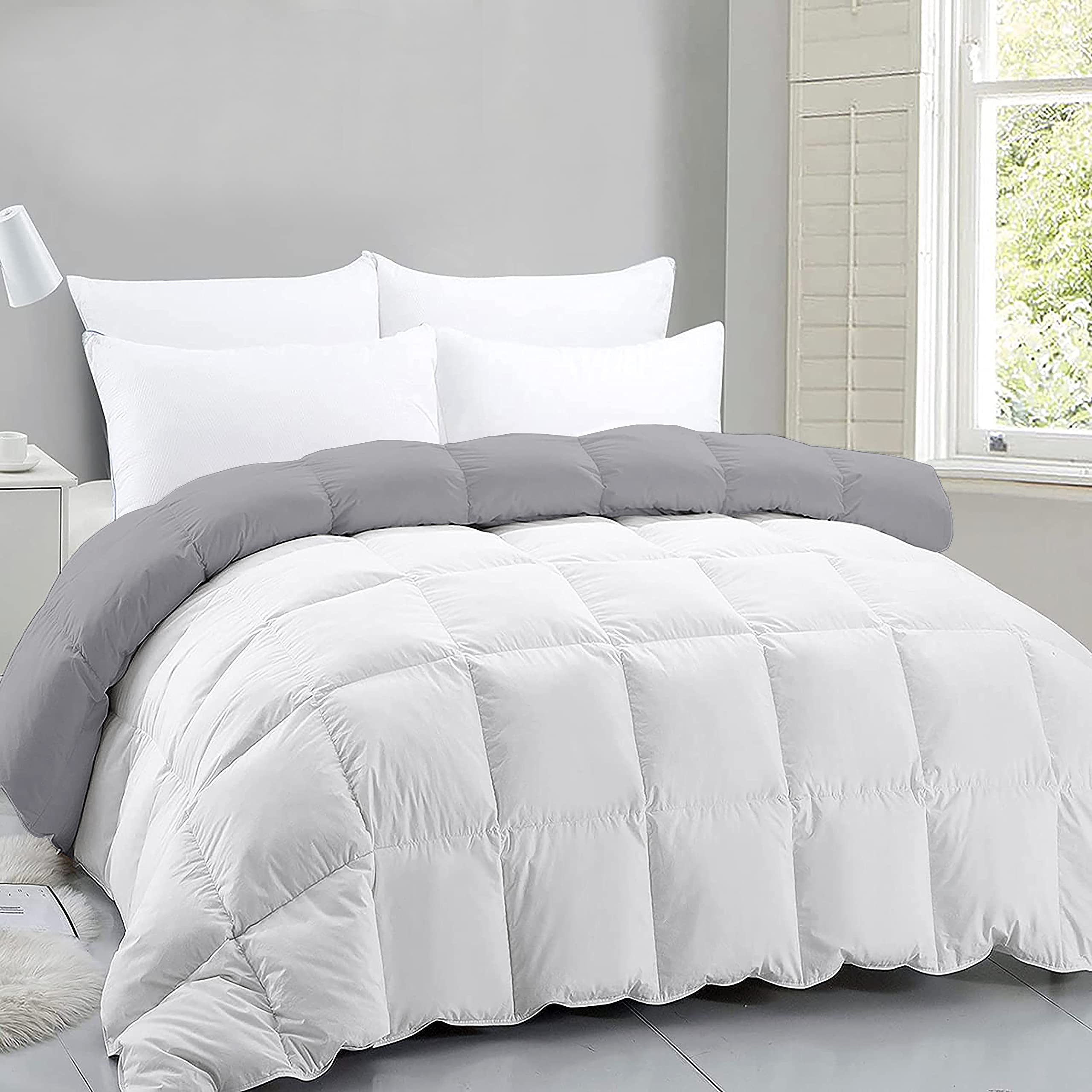 400 GSM Winter Proof Premium Collection Quilted Reversible Comforter (90" x 90" Inches/228cm x 228cm) - Queen Size, Silver/White-image-12
