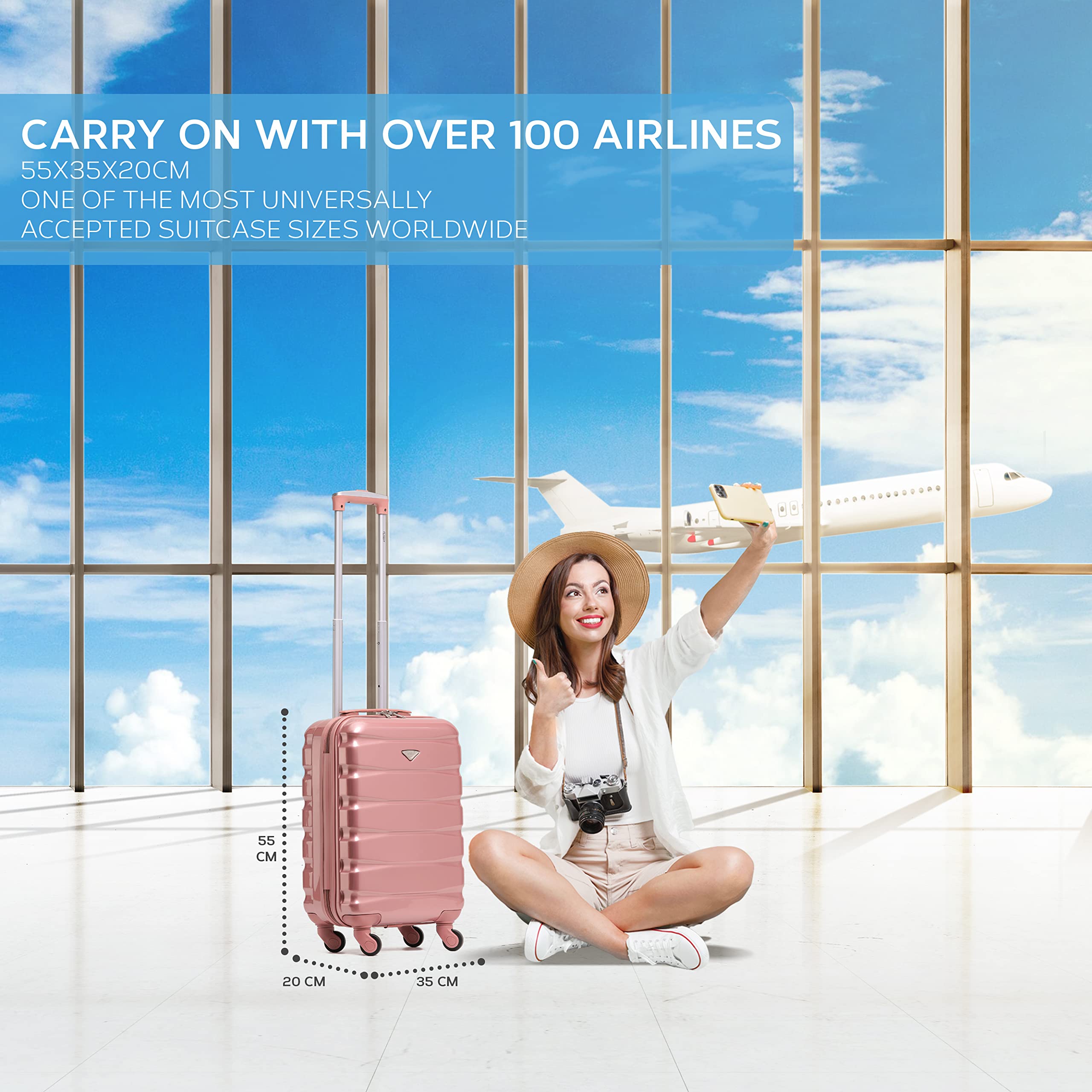 Flight Knight Cabin Suitcase 55x35x20, Carry On for Over 100 Airlines Like Ryanair, EasyJet, British Airways, Virgin Atlantic Lightweight Small Durable Cabin Bag, ABS Hard Shell, Hand Luggage