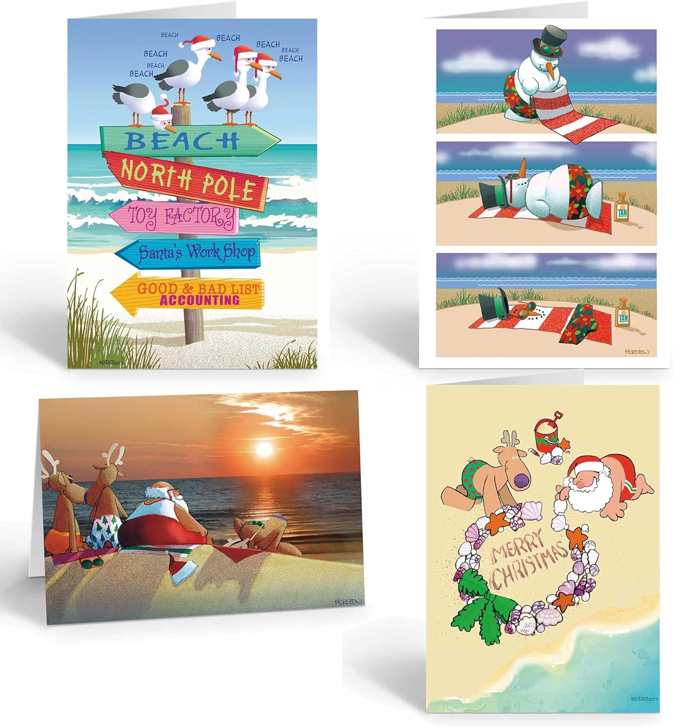 Ultimate Beach Christmas Card Variety Pack - 36 Beach Cards & Envelopes - 18 Different Beach Designs