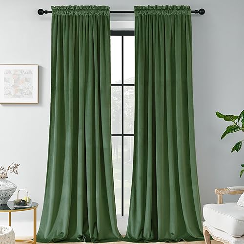 Cortinas de terciopelo verde de 108 pulgadas súper suaves para decoración del hogar, juego de 2 paneles, cortinas de terciopelo con aislamiento