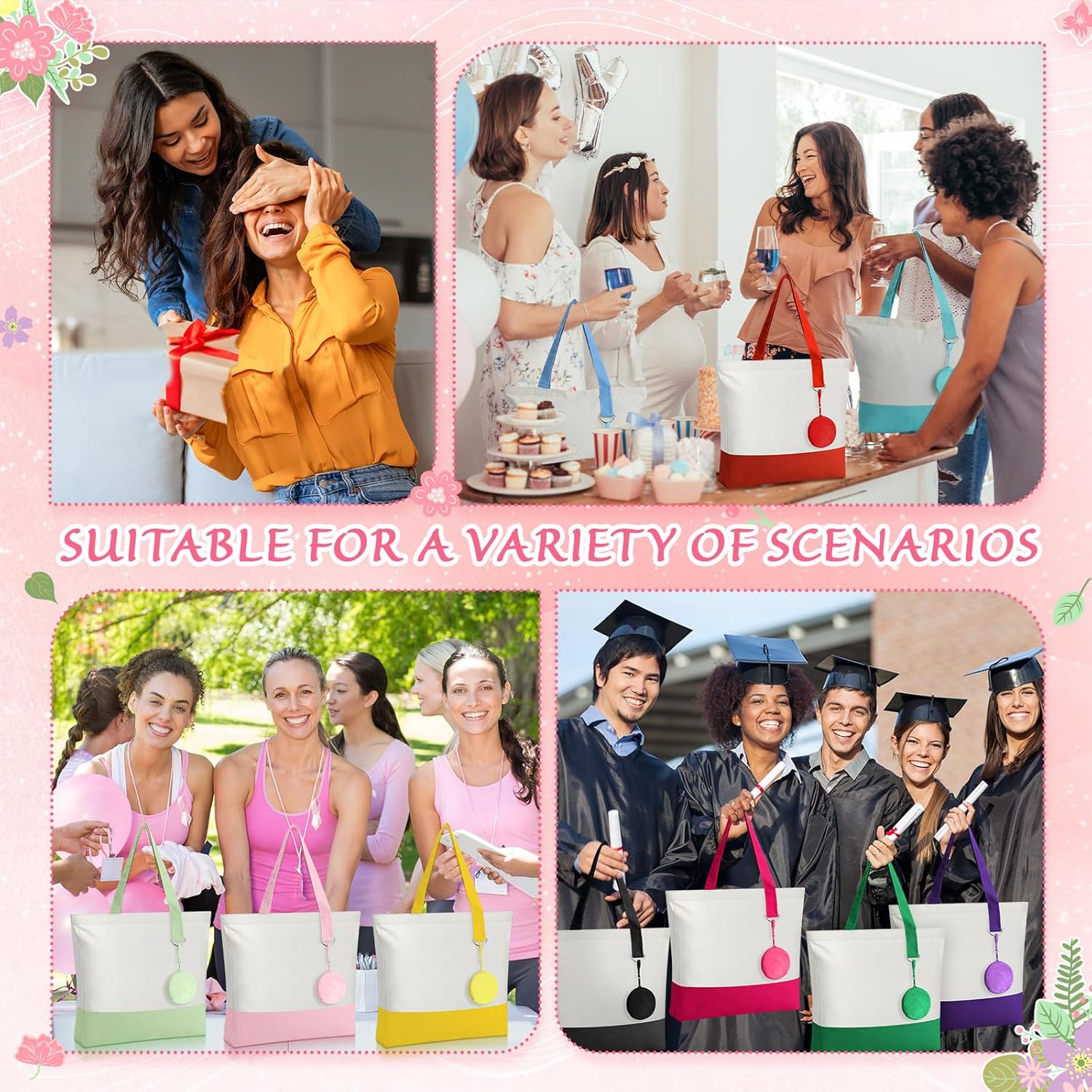 Sanwuta Canvas Tote Bags Bulk with Zipper and Plush Coin Purses 18.5" Reusable Cotton Shopping Bags with Handle for DIY Craft