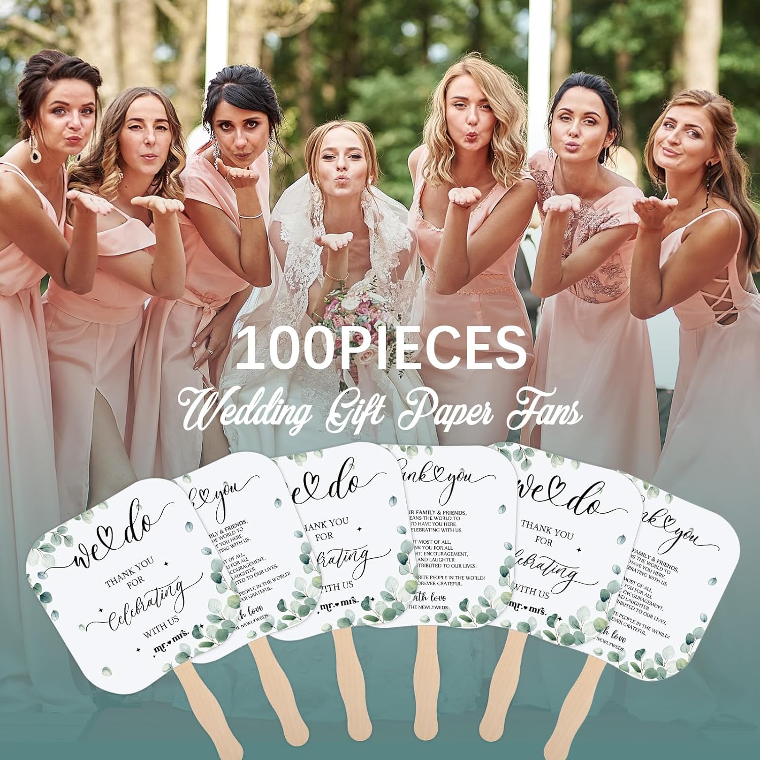Fumete 100 Pcs Wedding Hand Fans for Guests and Greenery Wedding Guest Sign Handheld Fan wedding favors Portable Paper Fans with Wooden Handle for Wedding Bridal Shower Party Favors Appreciation Gifts