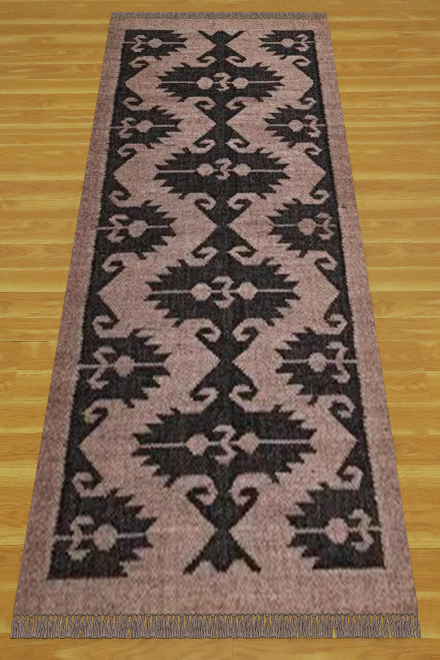Lot de 3 tapis carrés en jute tissée à la main pour intérieur et extérieur - Noir et gris