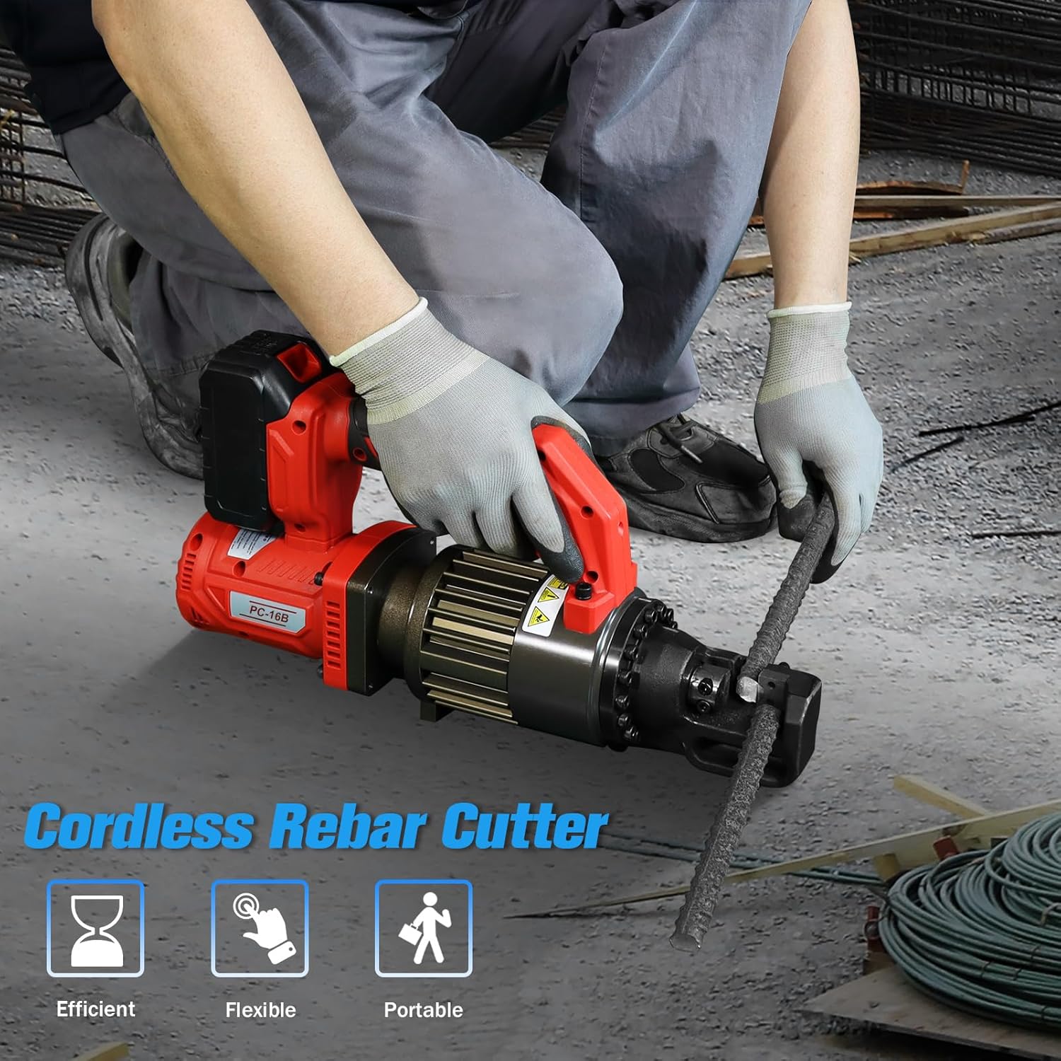 LOSCHEN Cordless Rebar Cutter,Electric Hydraulic Rebar Cutter,Portable Handheld Rebar Cutting Saw,Cutting up from 3/20" #3 to 5/8" #5 (4-16mm) Rebar (Li-ion Battery Version) - Image 5