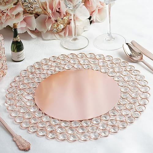Miniatura 1 de Tableclothsfactory 14" placa de cargador de metal con alambre de oro rosa con 118 cuentas de cristal de acrílico para eventos de boda