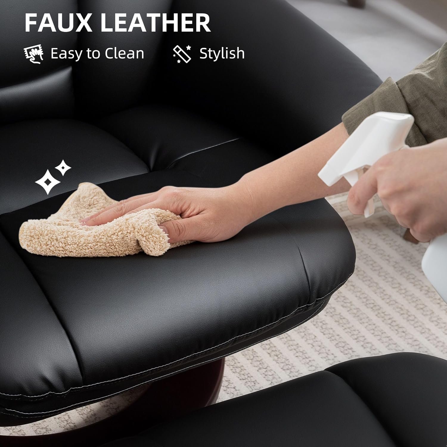 Faux Leather Recliner Chair with Ottoman Set