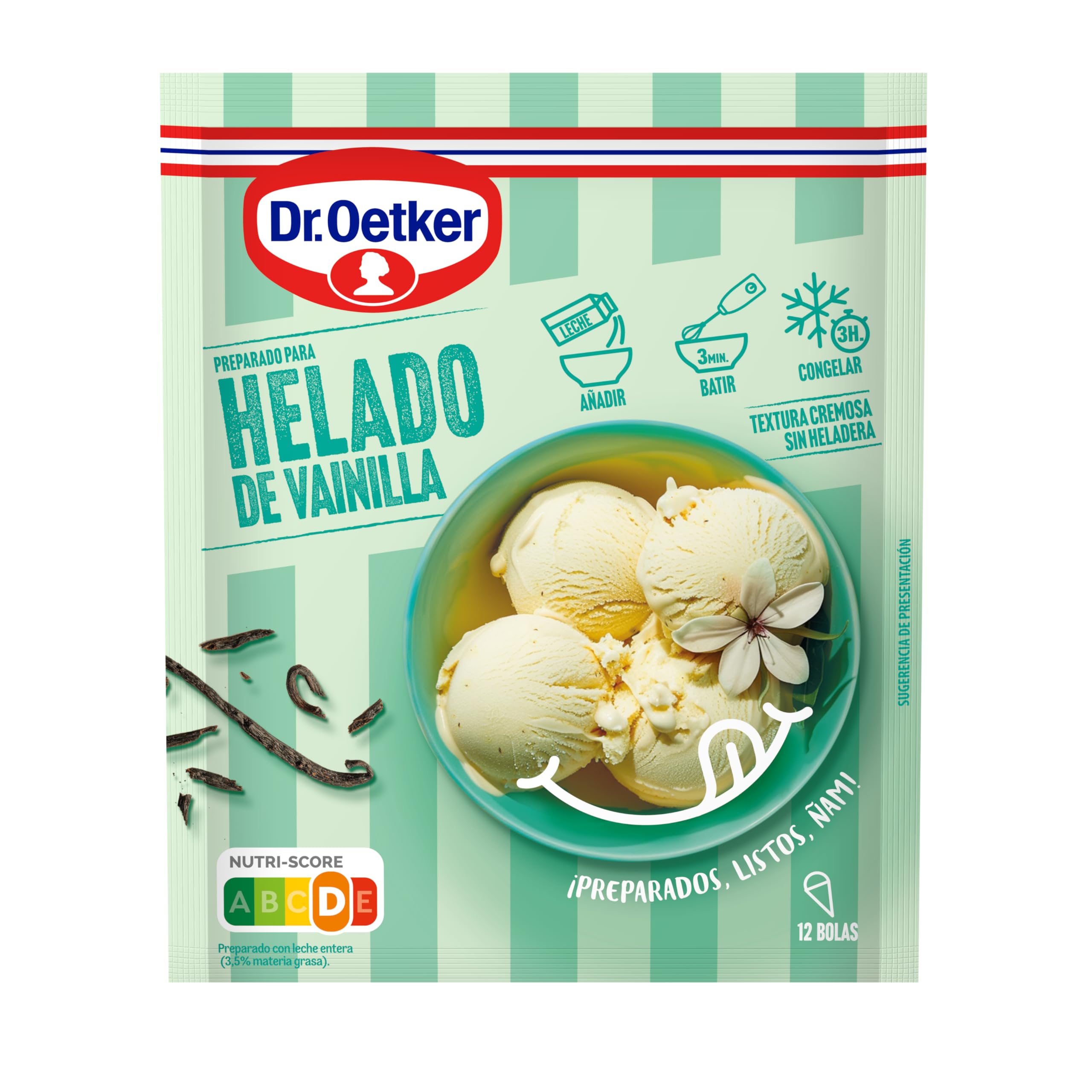 DR. OETKER Helado de Vainilla para 12 Bolas de Helado sin Heladera Cremoso Fácil Preparación