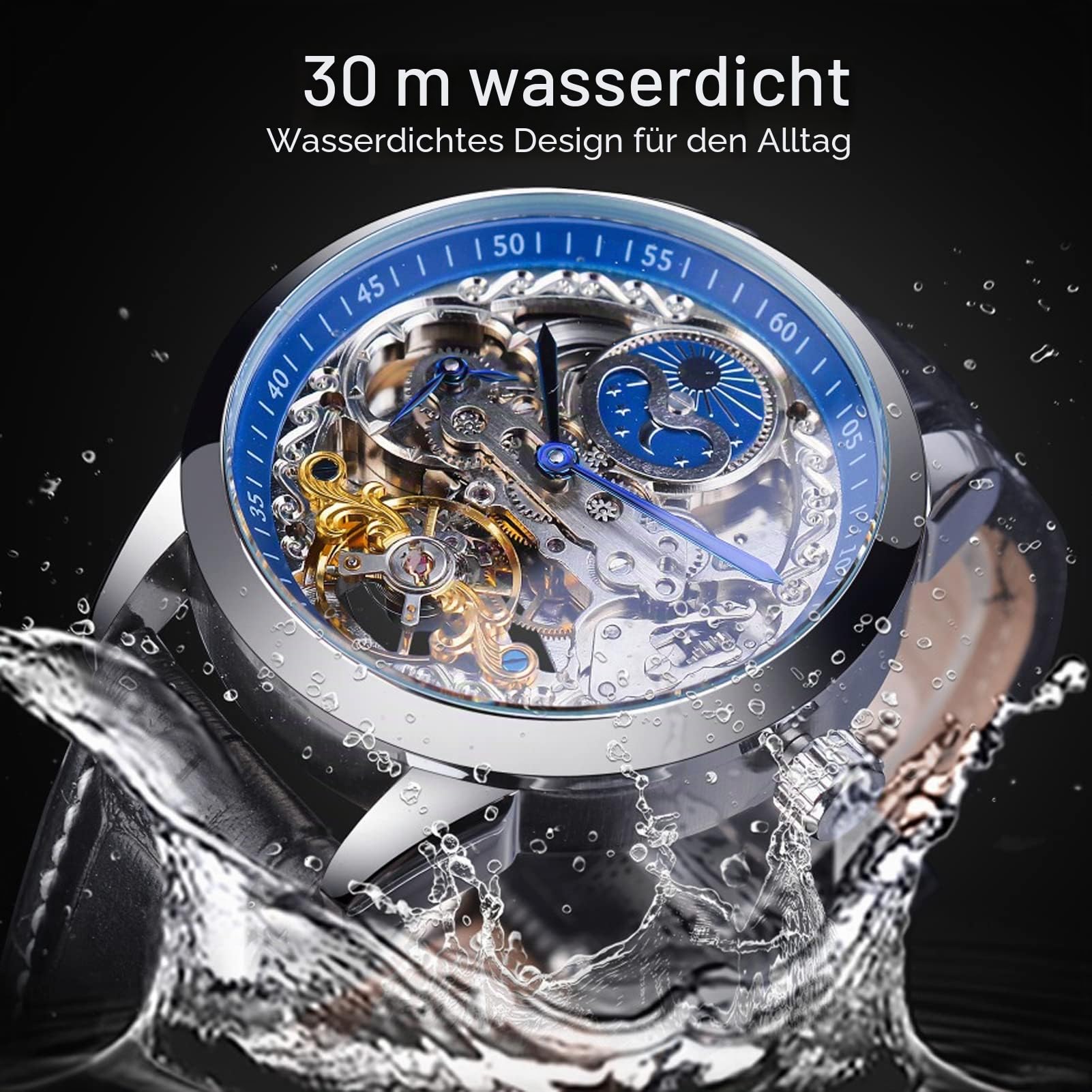 FORSINING Herren-Armbanduhr, Tourbillon, Mondphase, automatische Armbanduhr, Leder, modisch, Business, Skelett, Luxus-Uhren, Handaufzug