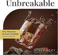 Vista 2 de Vivocci Vasos irrompibles de plástico Tritan de 12.5 onzas para whisky y doble estilo antiguo, base pesada con hendidura para el pulgar, ideal