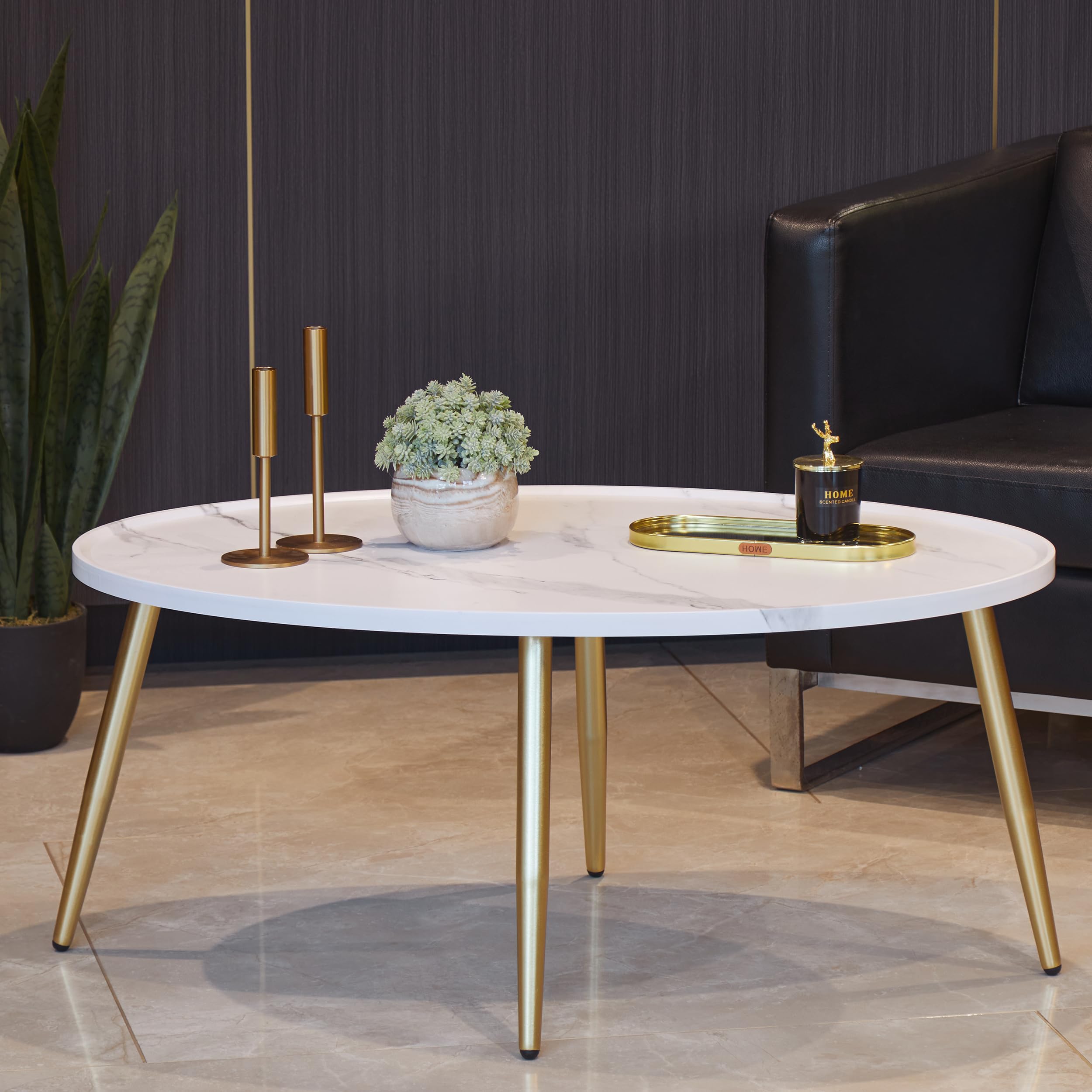 Photo 1 of Solid Oval Coffee Table Stable Table Nesting Table Living Room Home Modern Furniture White Engineered Wood