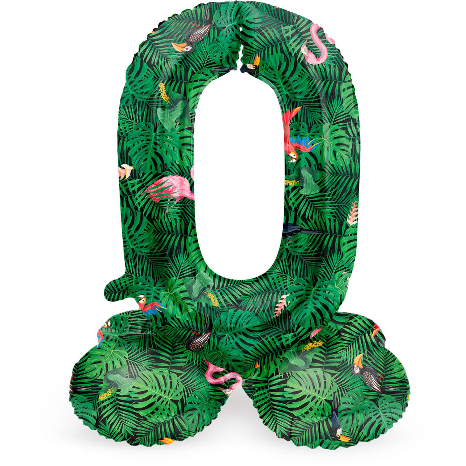 Folat 63940 Standing 0 Jungle Vibe Green 72 cm Birthday Decoration Balloon Number No Helium Required, Standard Size