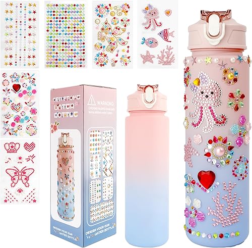 Decora tus propios kits de botellas de agua para niñas de 4 a 12 años, calcomanías de gemas para botellas de agua para manualidades, suministros de