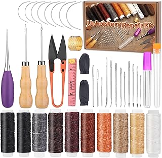 40 Pcs Leather Sewing Tools Set, Upholstery Repair Kit,Leather Sewing Kit with 9 Colors Waxed Thread, Heavy Duty Sewing Ne...