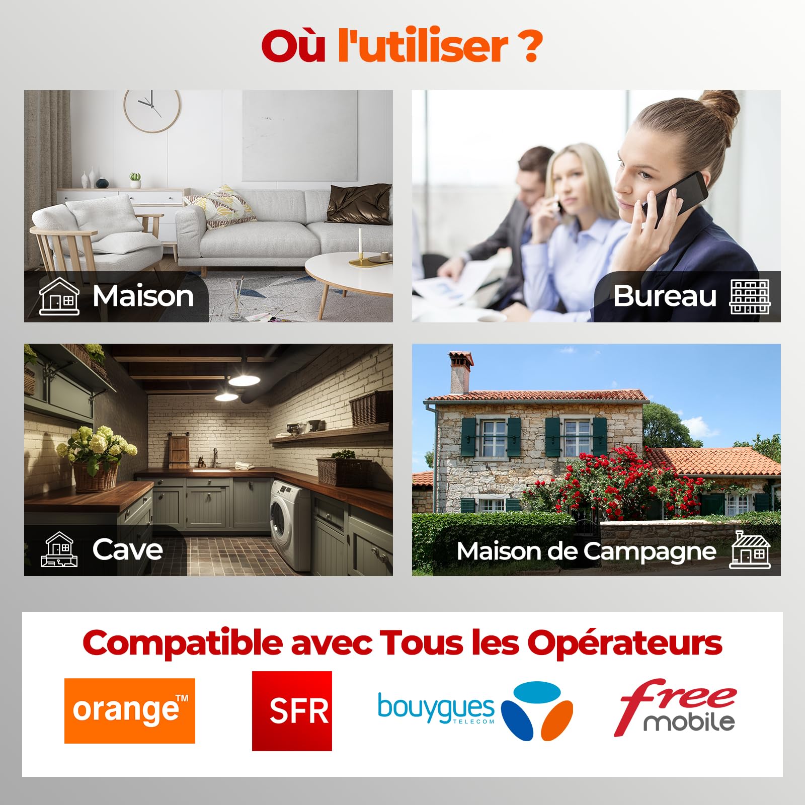 Amplificateur de Couverture 4G LTE pour Maison et Bureau, Amplificateur Signal Mobile Bandes 20/8/3/1/7 - Compatible avec Tous Les Opérateurs (Orange,SFR,Bouygues,Free)