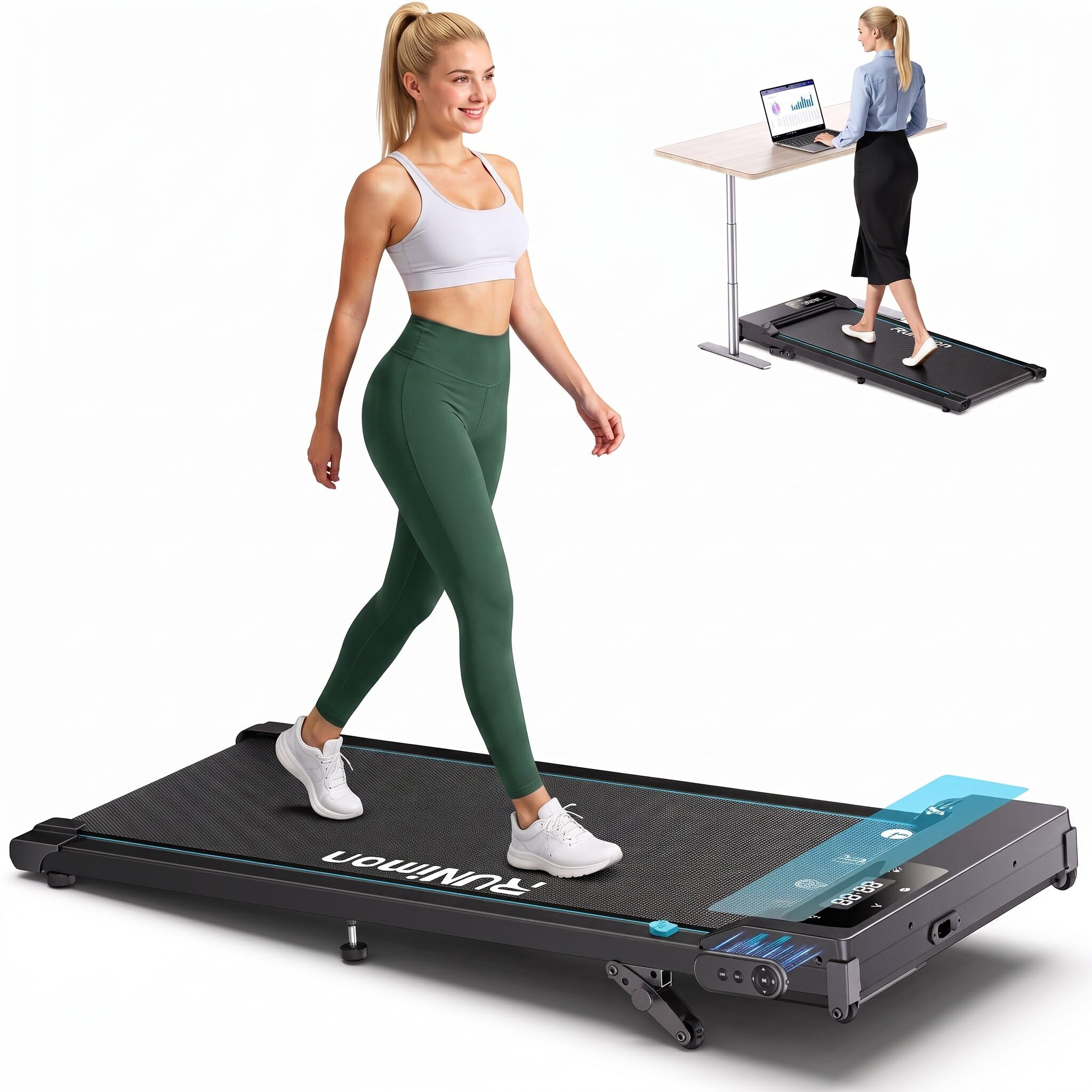 Tapis Roulant Salvaspazio Pieghevole 5 in 1, RUNimon Walking Pad da Casa con Inclinazione 7%-9%, Elettrico Sotto Scrivania, Motore Brushless 2.75HP, 1-8 KM/H, Max 130KG
